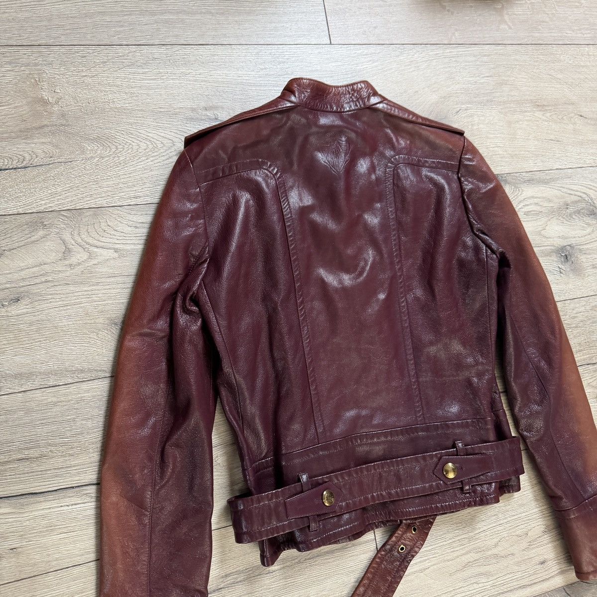 Gucci Gucci Burgundy Leather Jacket Biker by Tom Ford Y2K Size XS / US 0-2 / IT 36-38 - 12 Thumbnail