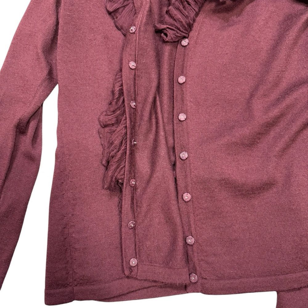 Elie Tahari Tahari Wool Silk Ruffle Burgundy Cardigan Size S Size S / US 4 / IT 40 - 8 Thumbnail