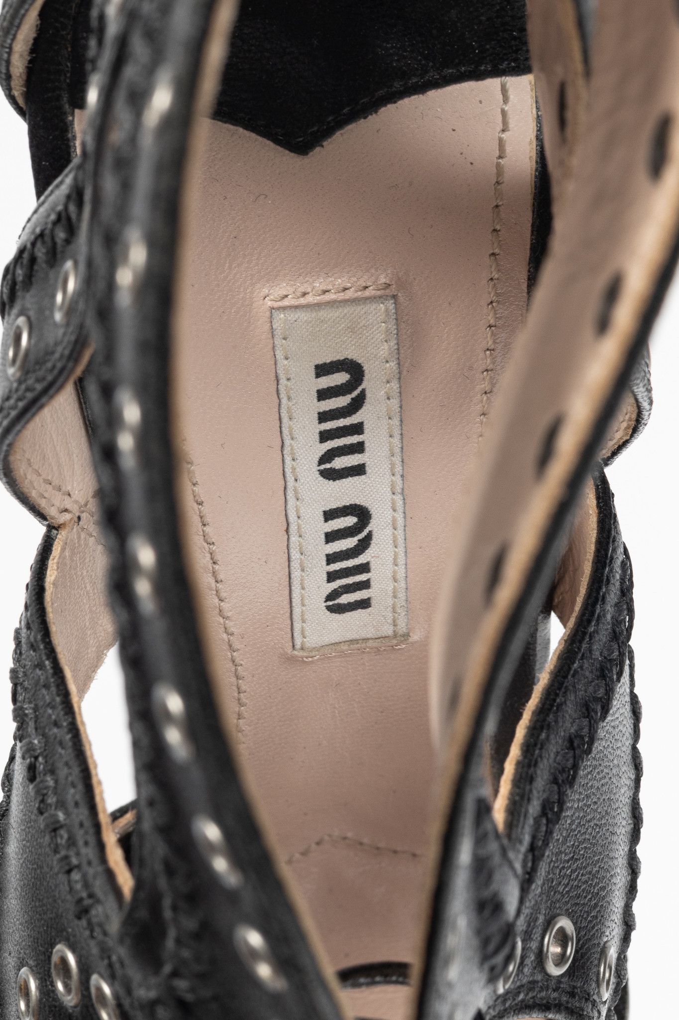 Miu Miu Miu Miu Black Leather Grommet Lace-Up Sandals Size US 6.5 / IT 36.5 - 10 Thumbnail