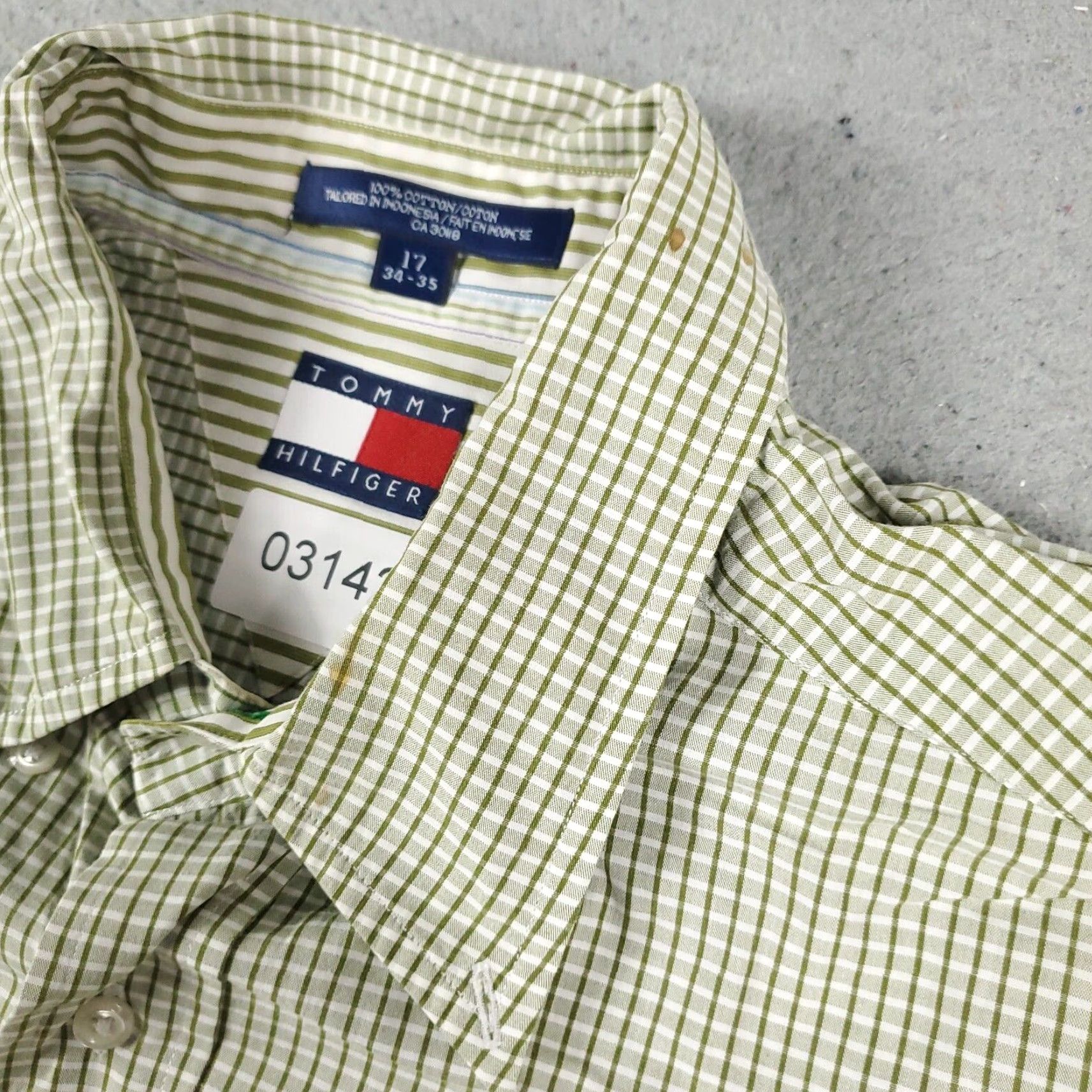 Tommy Hilfiger Tommy Hilfiger Dress Shirt Mens 17 Green Check Button-Down Long Sleeve 100% Cotton Vintage? No (Regular) - Classic Casual Workwear Mens Shirt Size 46R - 3 Thumbnail