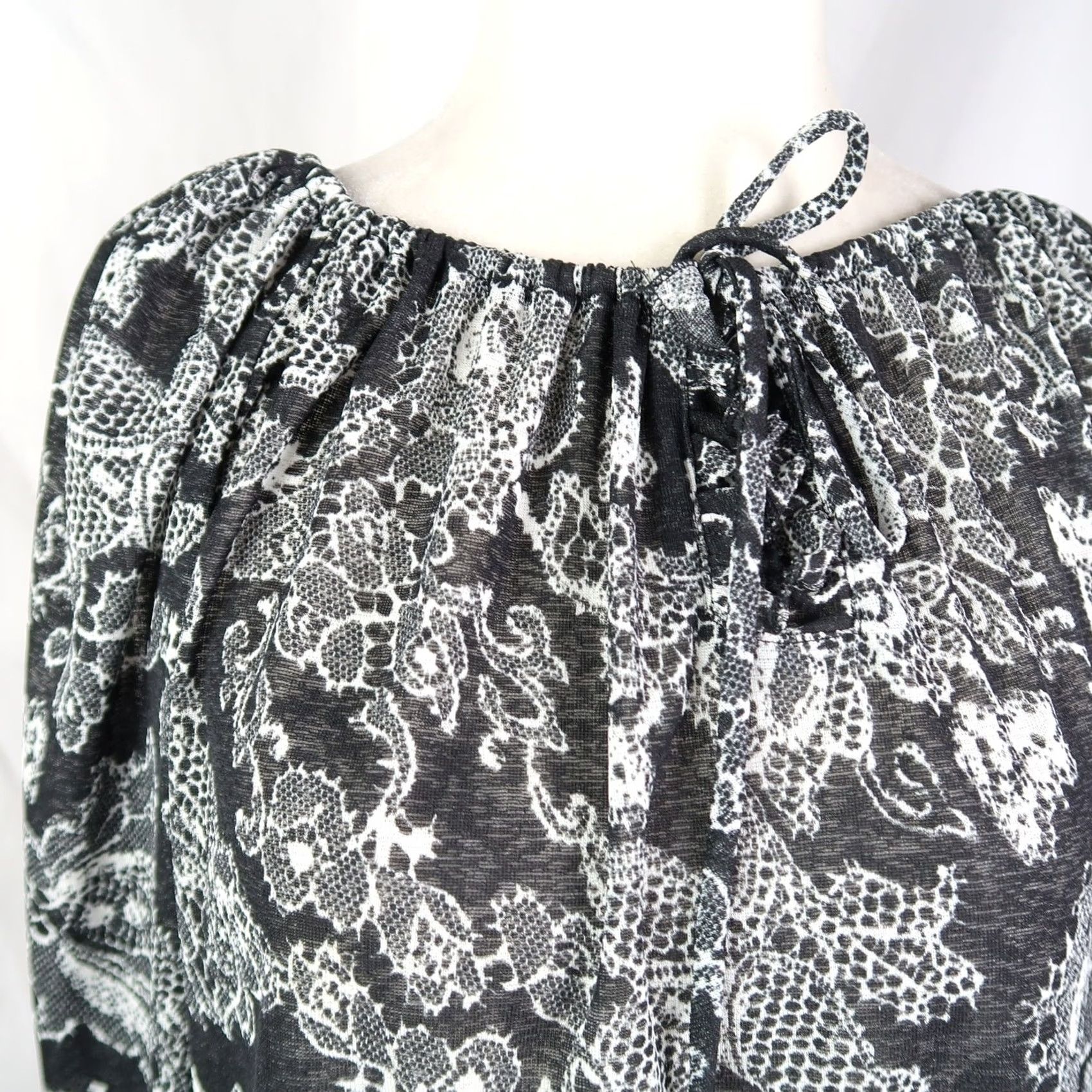 FRED VINTAGE Fred David Blouse L Black White Lace Print Boho 90s Sheer Top Womens Size L / US 10 / IT 46 - 2 Thumbnail