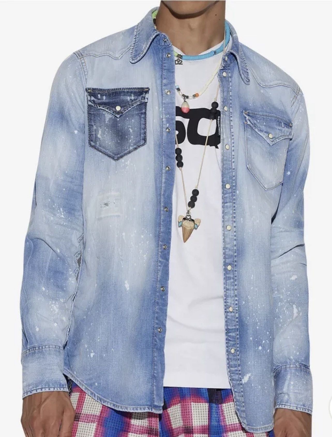Dsquared2 DSQUARED2 Dsquared2 Light Wash Blue Bob Denim Shirt Size 48 Size US M / EU 48-50 / 2 - 9 Thumbnail