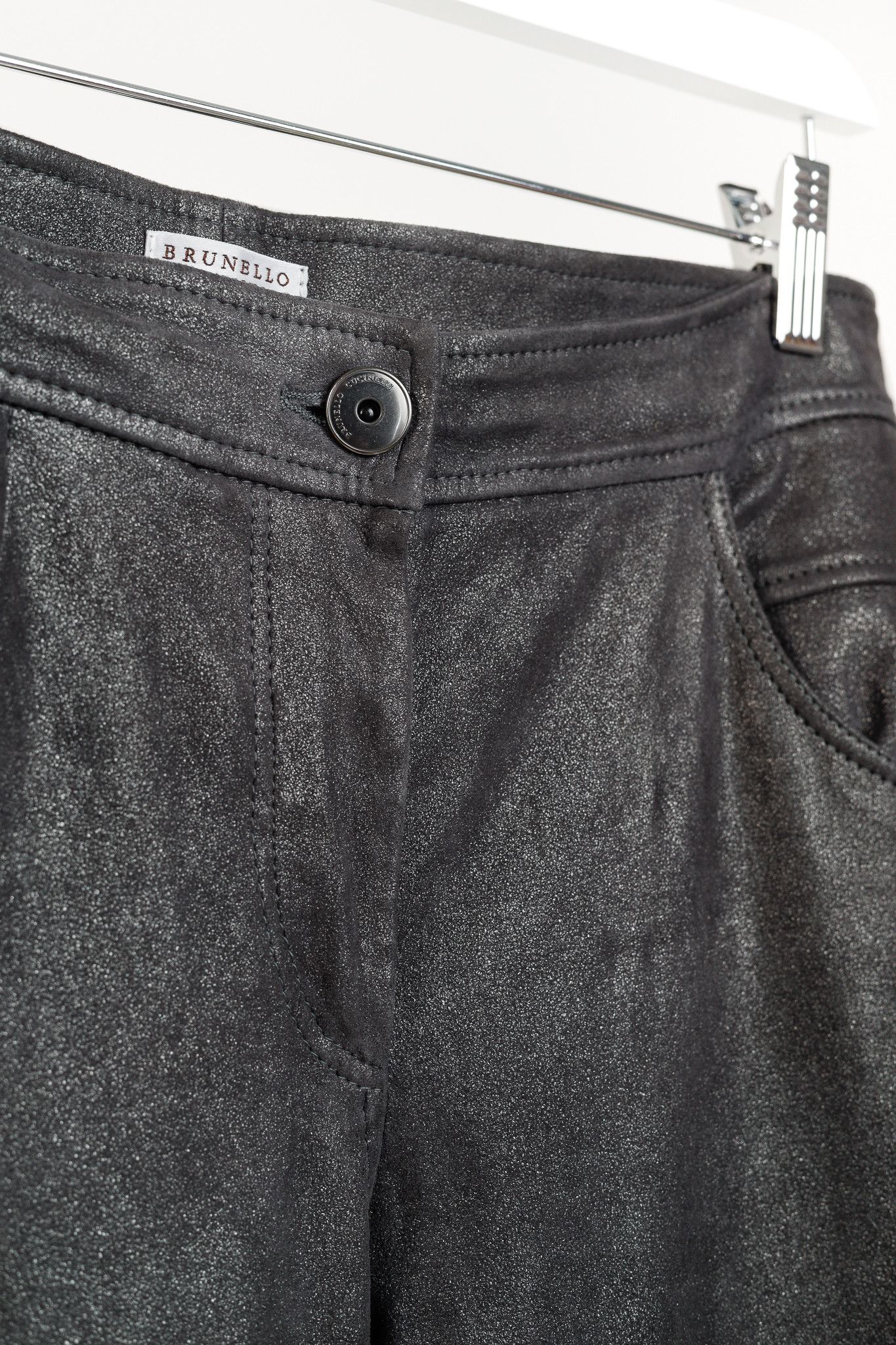 Brunello Cucinelli Brunello Cucinelli AW/18 Lead Metallic Leather Skinny Pants Size 27" / US 4 / IT 40 - 7 Thumbnail