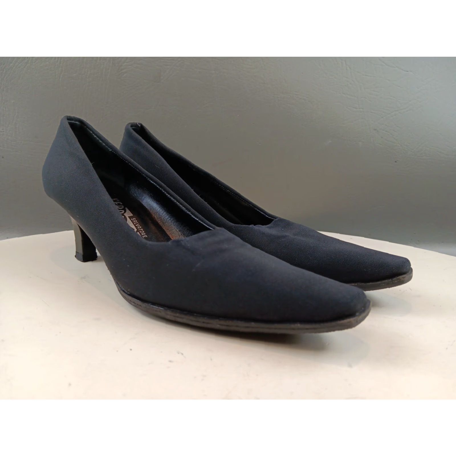 Salvatore Ferragamo VINTAGE Salvatore Ferragamo Pumps SHOE Women US8 Black Textured Fabric Block Heel Almond Toe Slip On Lightly Worn Size US 8 / IT 38 - 2 Thumbnail