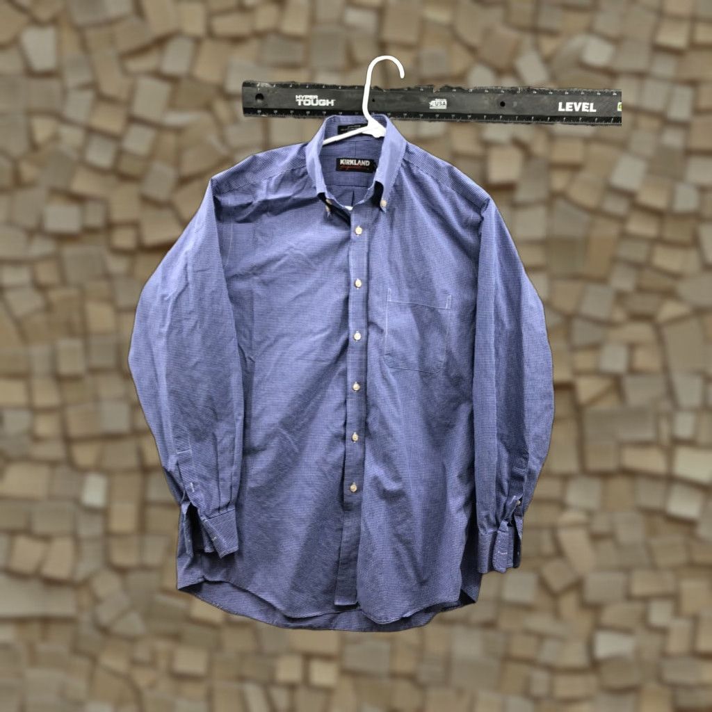 Vintage Kirkland Signature Non-Iron Shirt 15.5 Mens Long Sleeve Button Down Collar Blue Check NC Size US L / EU 52-54 / 3 - 1 Thumbnail