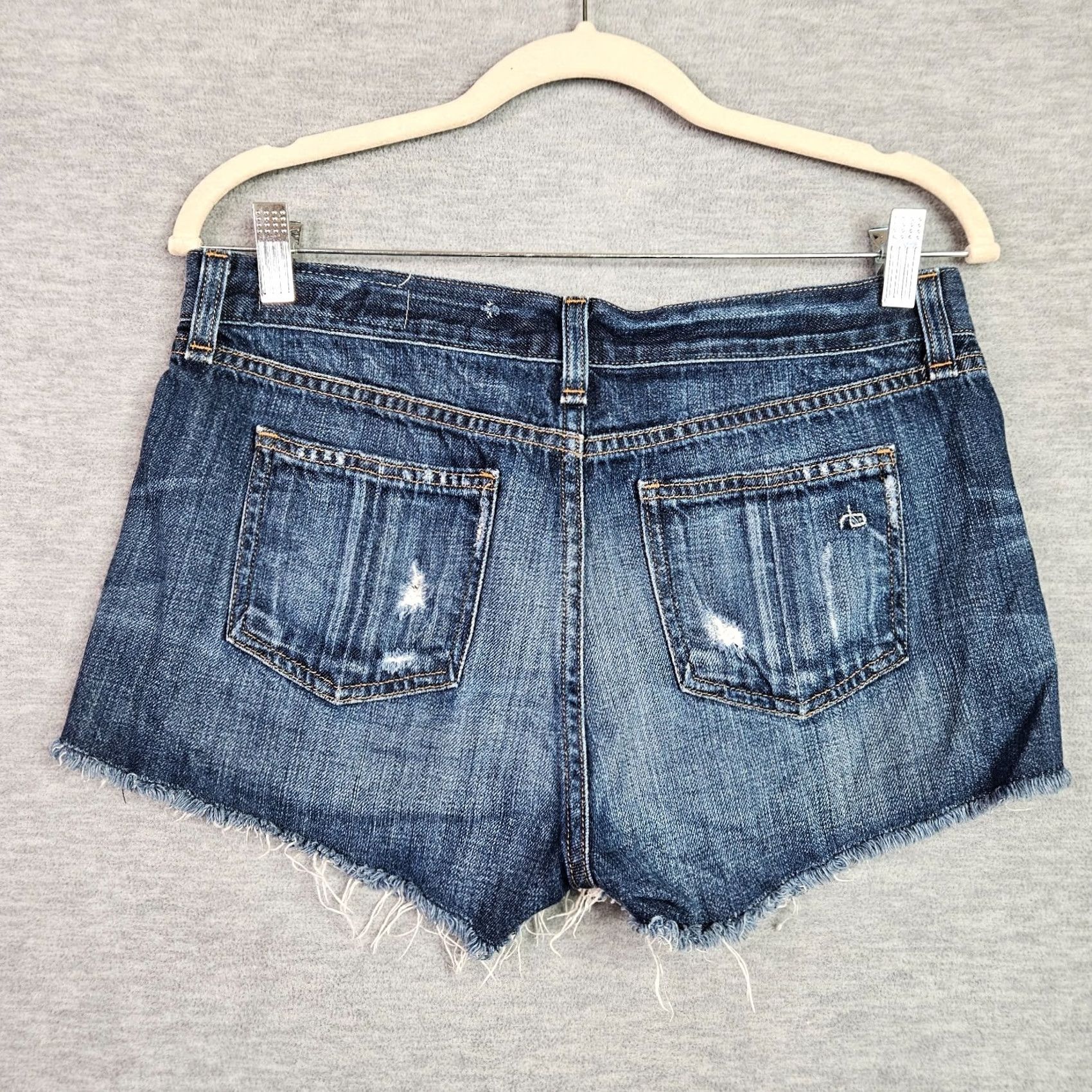 Rag & Bone rag & bone Womens Denim Cutoff Shorts 27 Distressed Raw Hem Denim Blue 5-Pocket Design Regular Rise Mid Length Shorts Womens 27 Blue Size 27" / US 4 / IT 40 - 2 Thumbnail