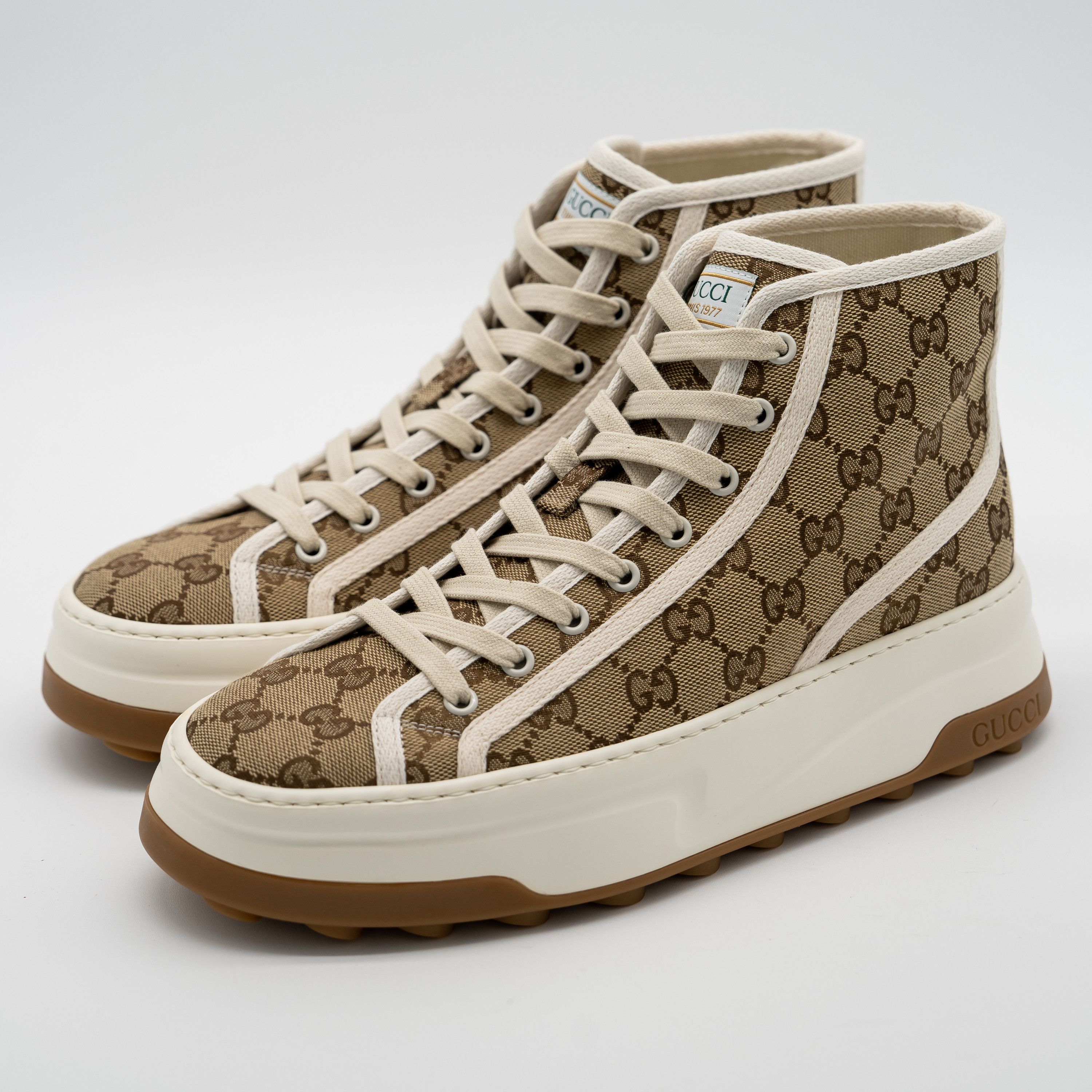 Gucci 40.5G Gucci Tennis Platform GG Canvas Beige Brown Sneakers Size US 10.5 / IT 40.5 - 1 Thumbnail