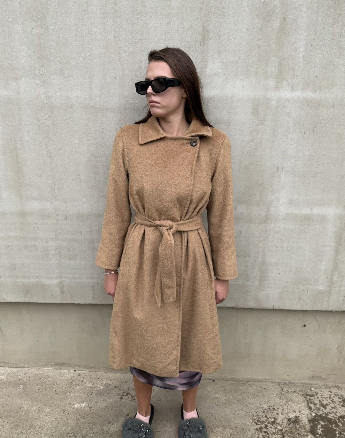 Max Mara MaxMara Women Coat S Beige Wool Cashmere Belted Long Jacket Size S / US 4 / IT 40 - 4 Thumbnail
