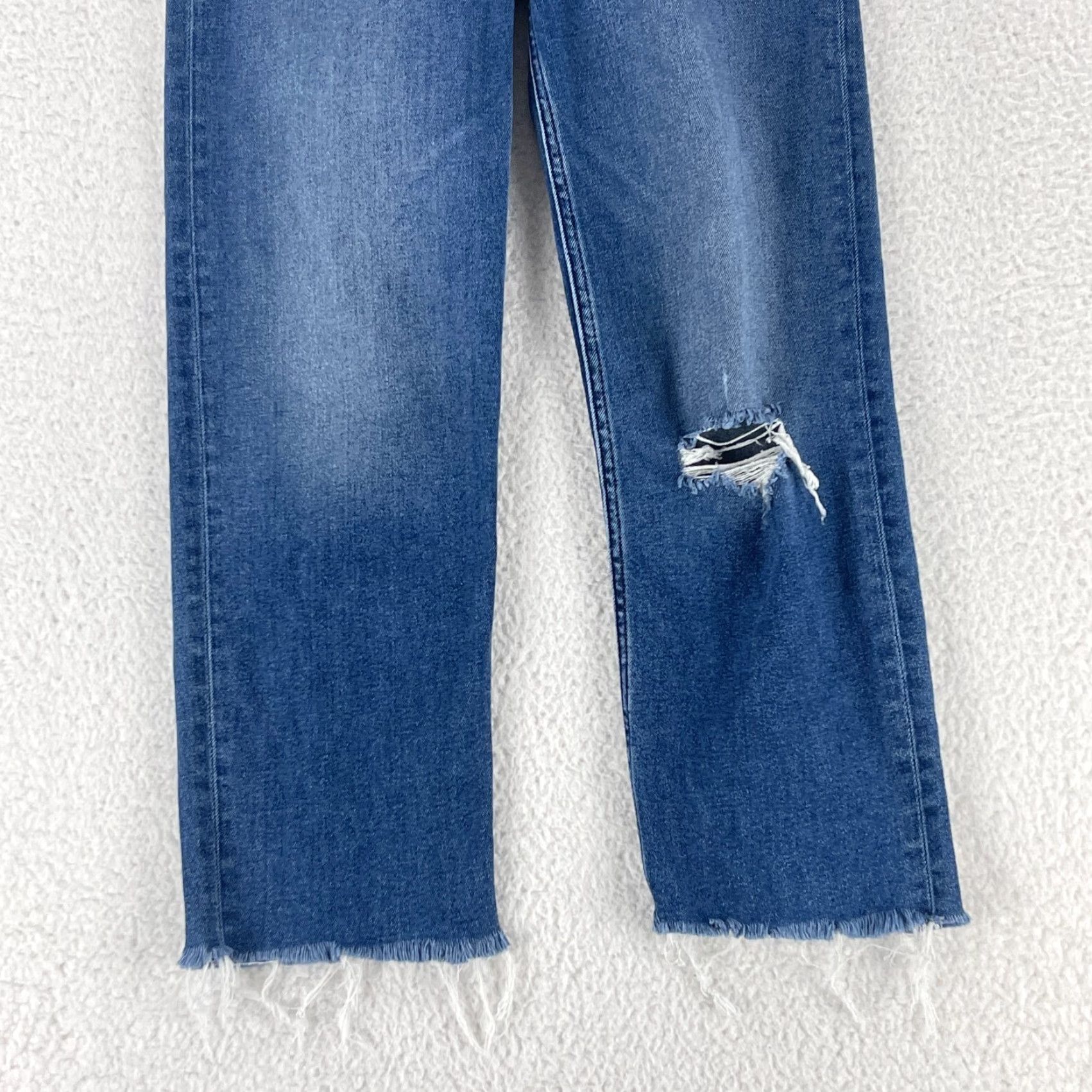 RE/DONE Re/Done 70s Stovepipe Jeans Womens Size 28 Blue Denim Straight Leg Frayed Hem Jeans Size 28" / US 6 / IT 42 - 3 Thumbnail