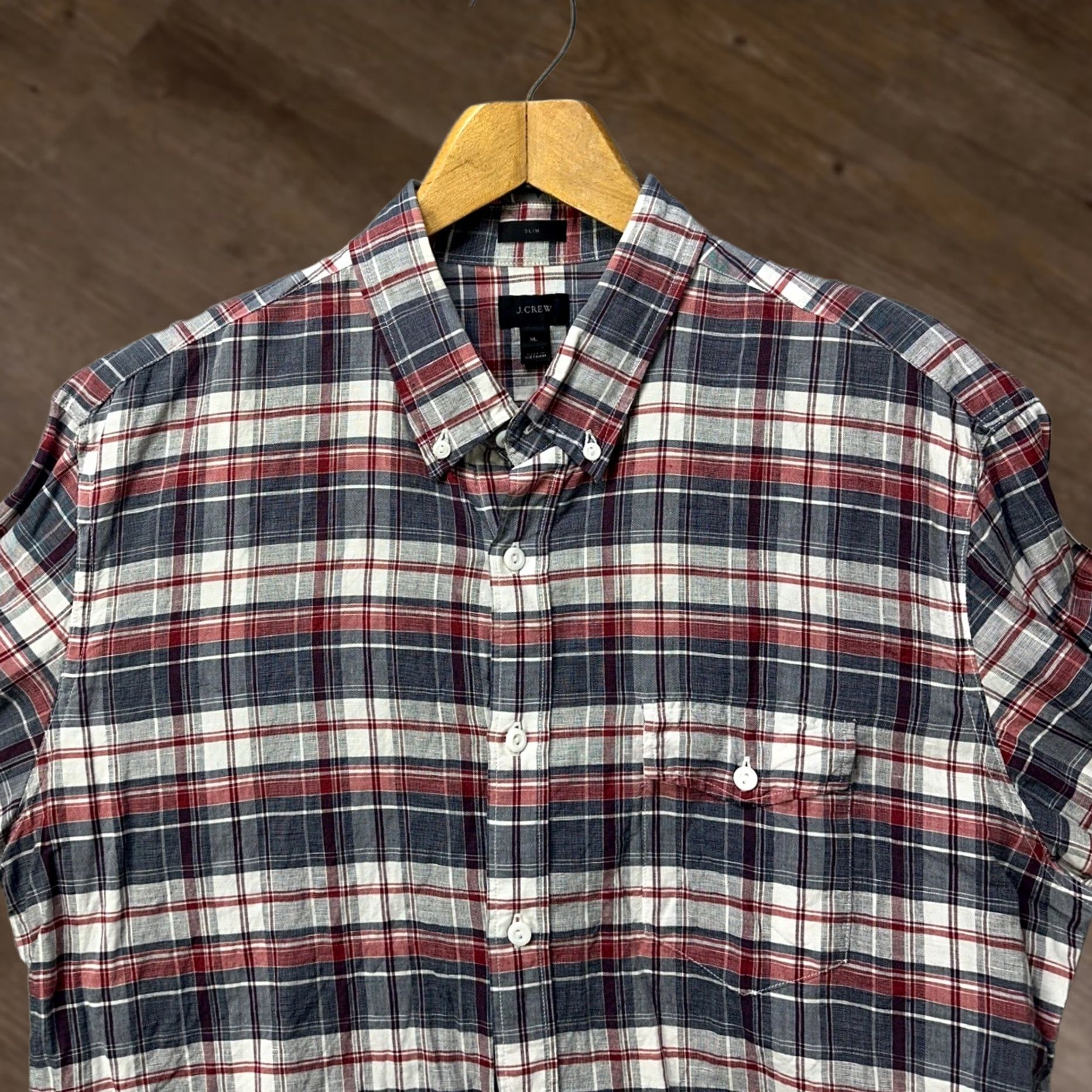 J.Crew J Crew Mens XL Slim Fit Shirt Button Down Blue Red Plaid Linen Blend Flap Pocket Size US XL / EU 56 / 4 - 1 Thumbnail