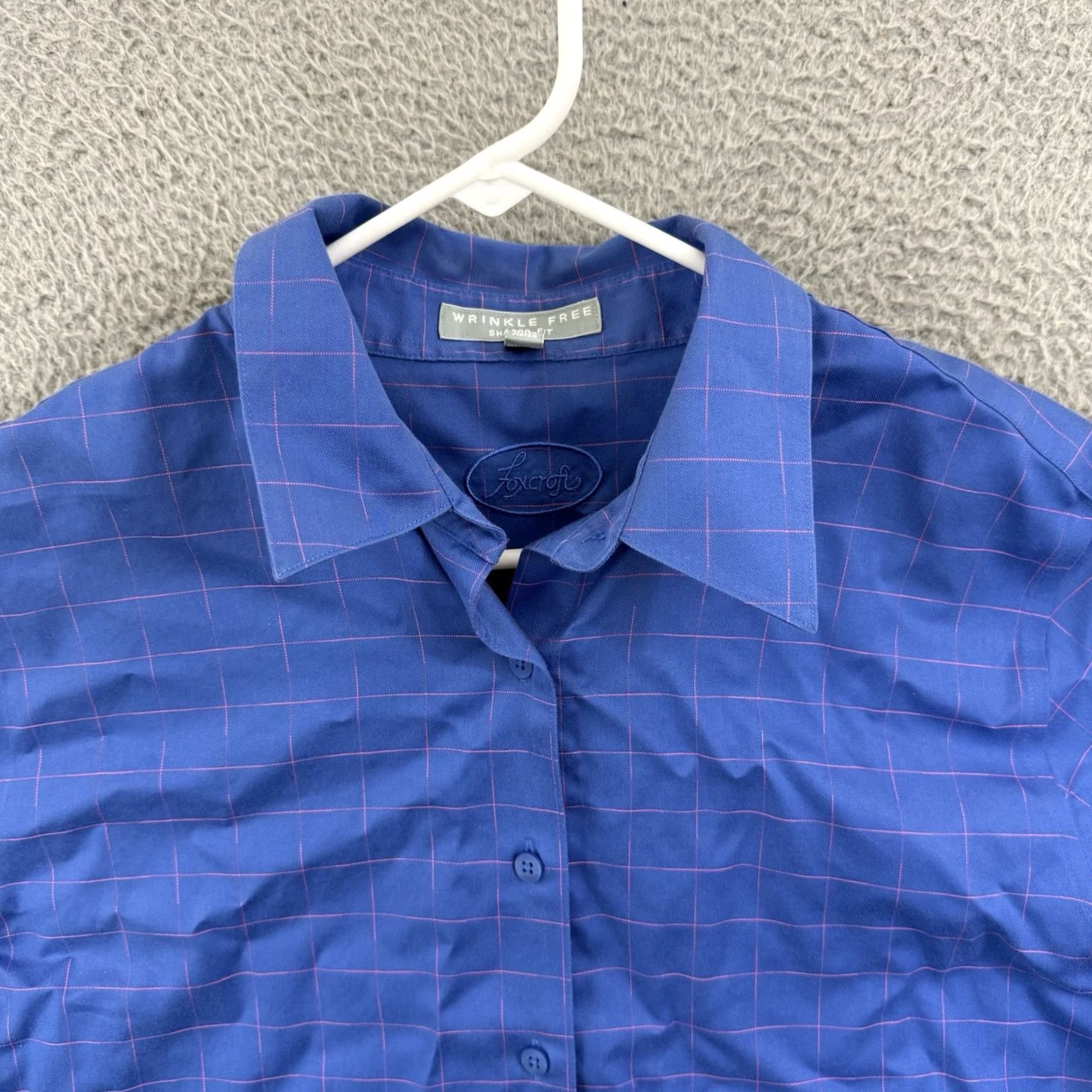 Vintage Foxcroft Shirt Womens 12 Blue Check Button-Up Collared Non-Iron Wrinkle Resistant Easy Care Casual Business Travel Regular Long Sleeve Cotton Size XL / US 12-14 / IT 48-50 - 3 Thumbnail