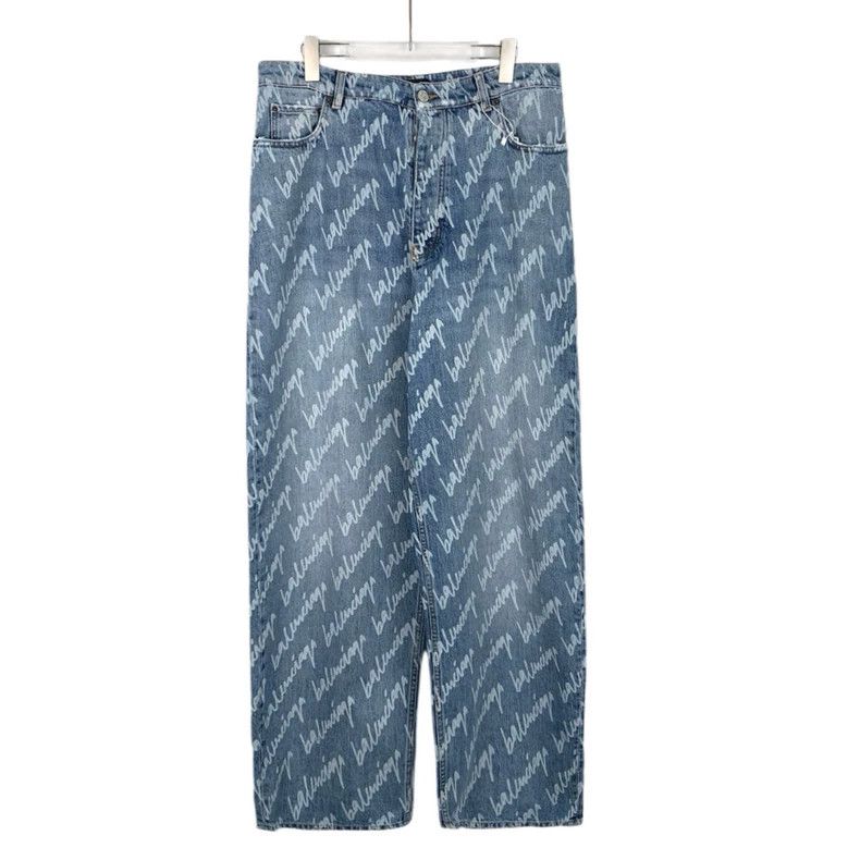 Balenciaga Balenciaga size M Light blue logo full-print cotton slacks Size US 26 / EU 42 - 1 Thumbnail