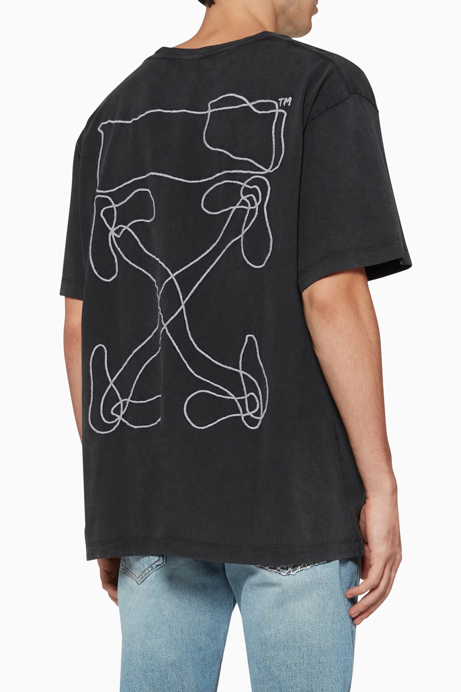 Off-White Washed Black Embroidered Scribble Arrows Oversized T-Shirt Size US XS / EU 42 / 0 - 2 Thumbnail