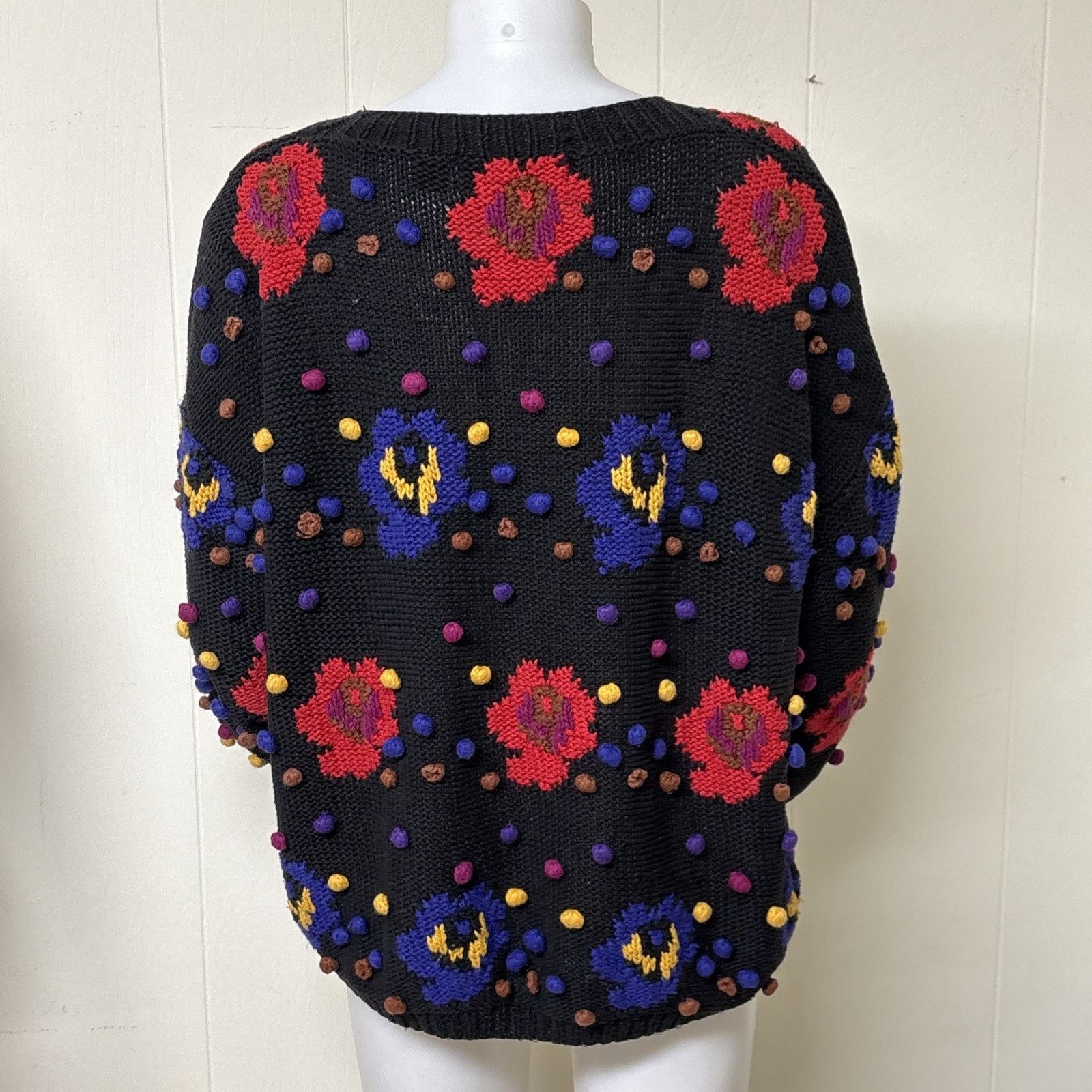 Other Vintage Popcorn Floral Sweater Womens M Cotton Ramie V Neck Size M / US 6-8 / IT 42-44 - 3 Thumbnail