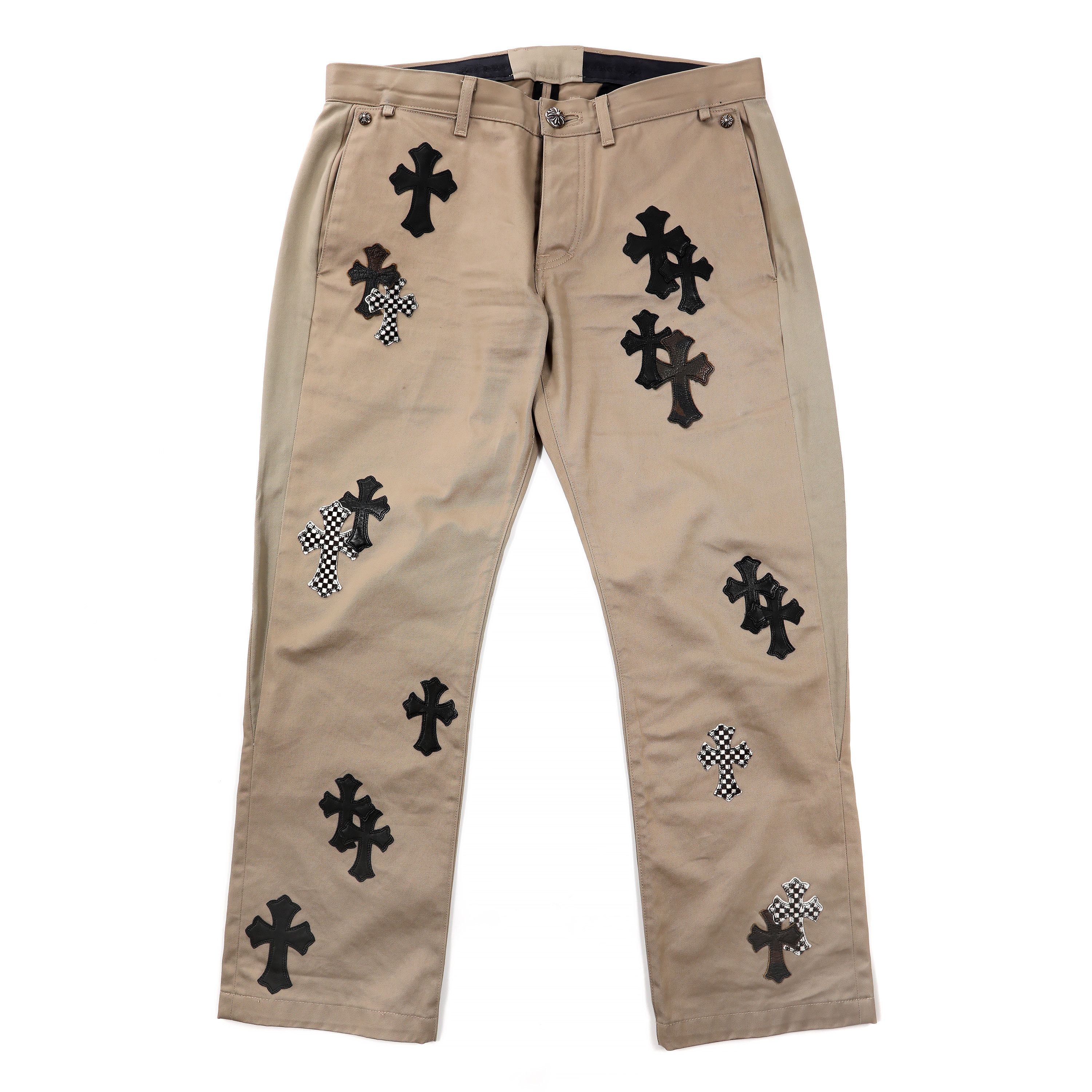 Chrome Hearts Tan Multi Checkered and Black Cross Patch Chino Pants Size US 33 - 1 Thumbnail