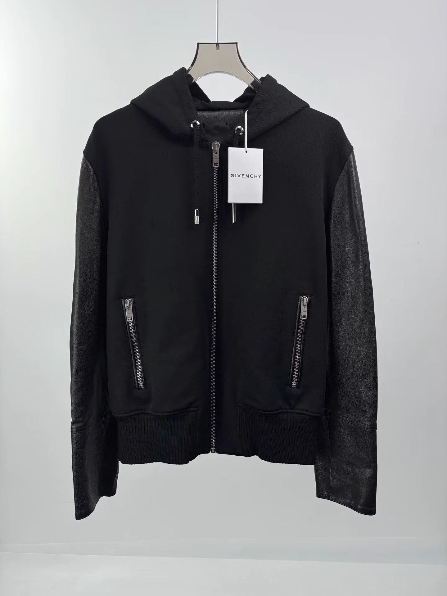 Givenchy GIVENCHY Black Panelled Leather-Sleeve Zip Jacket Size US M / EU 48-50 / 2 - 1 Thumbnail
