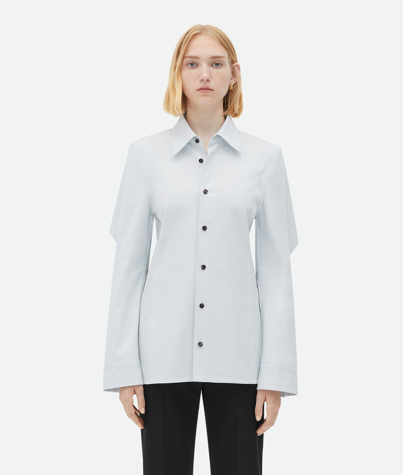 Bottega Veneta o1bcso1str0225 Cotton Shirt With Storm Flap in Morning Mist Size S / US 4 / IT 40 - 1 Thumbnail