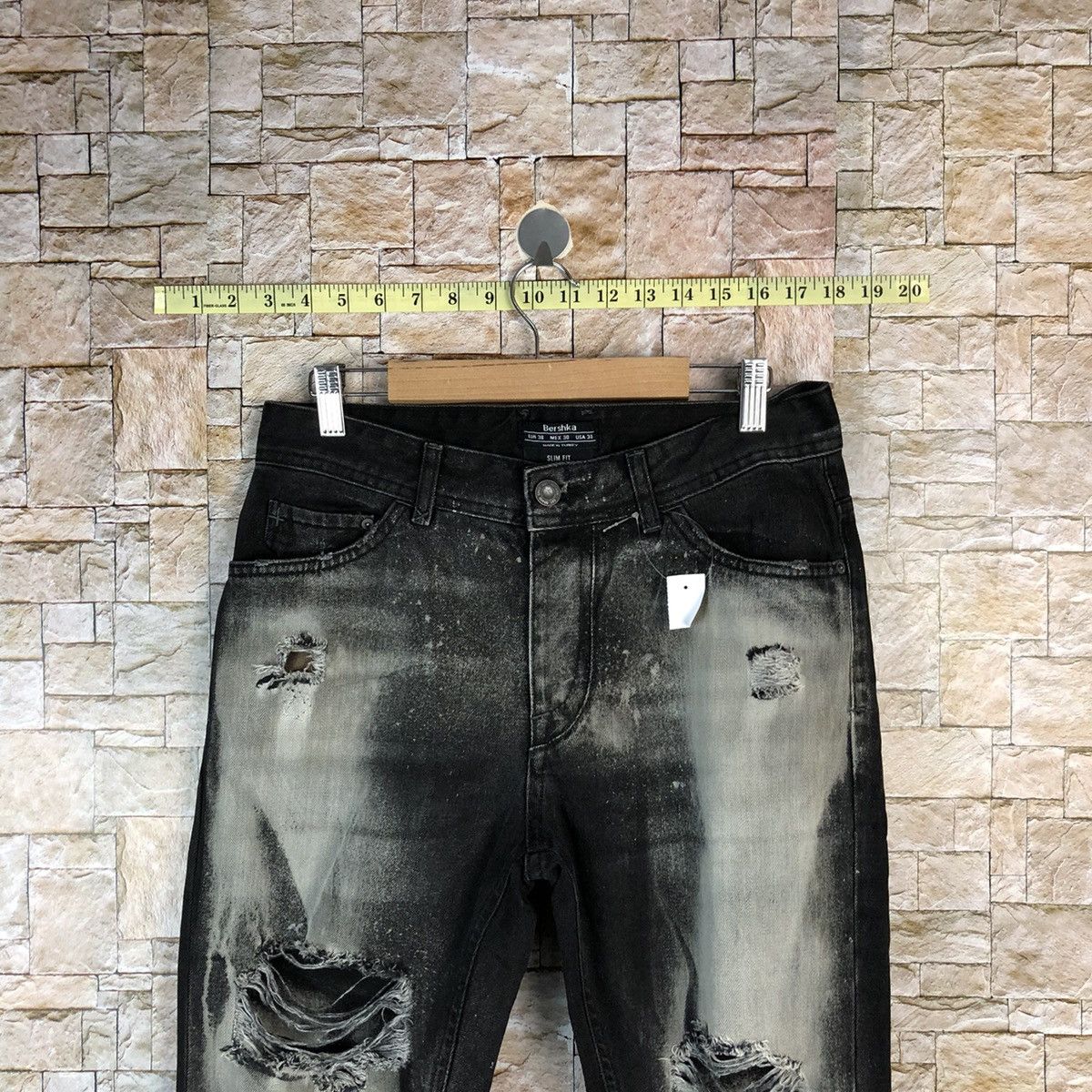 Japanese Brand Bershka Black faded ripped Distressed Denim Pants #A971 Size US 29 - 4 Thumbnail