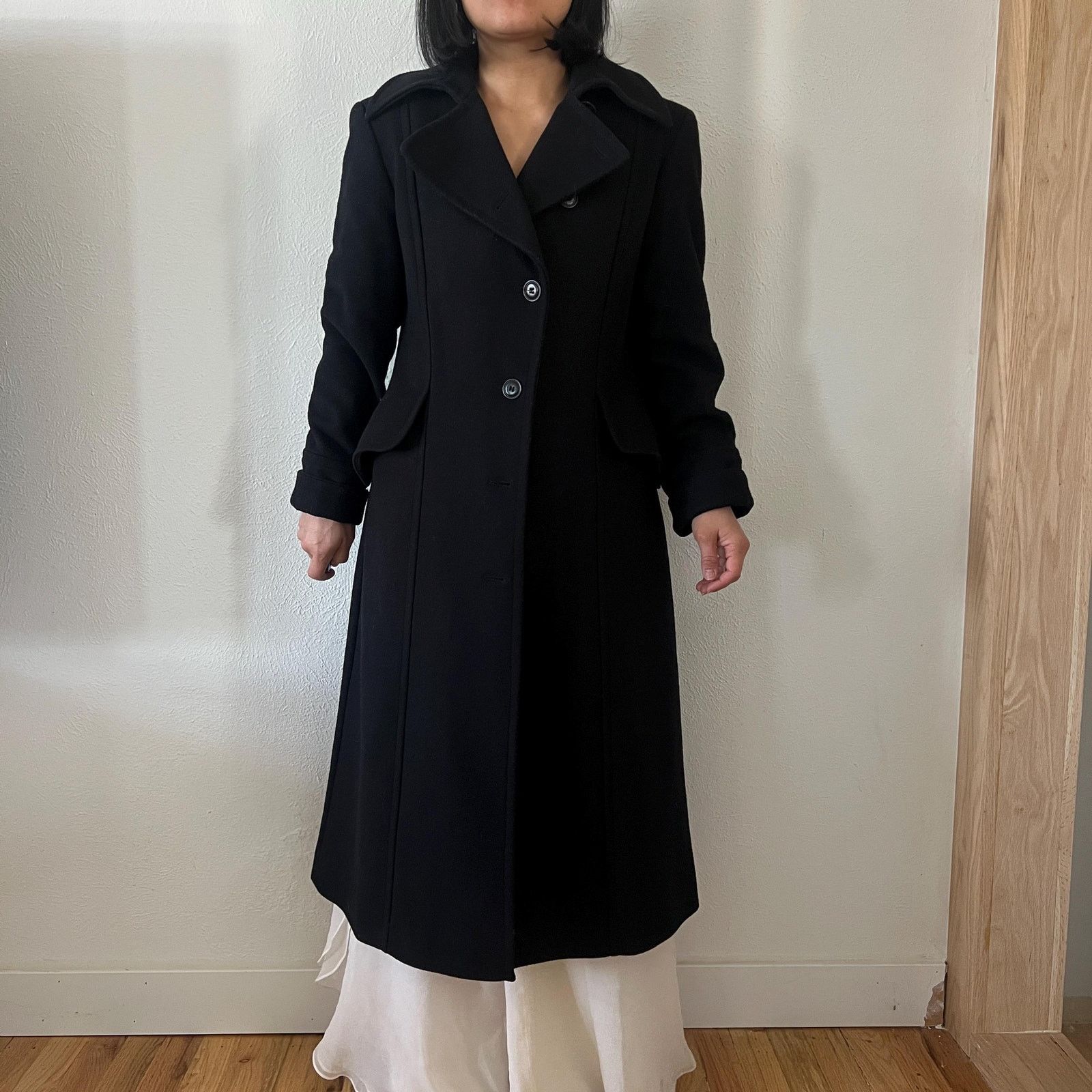 Vintage Vintage 90s Black wool classic clean line coat size 6 Size M / US 6-8 / IT 42-44 - 3 Thumbnail