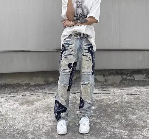 VIBE Vintage ripped washed wide-leg fringed raw edge jeans Size US 31 - 8 Thumbnail
