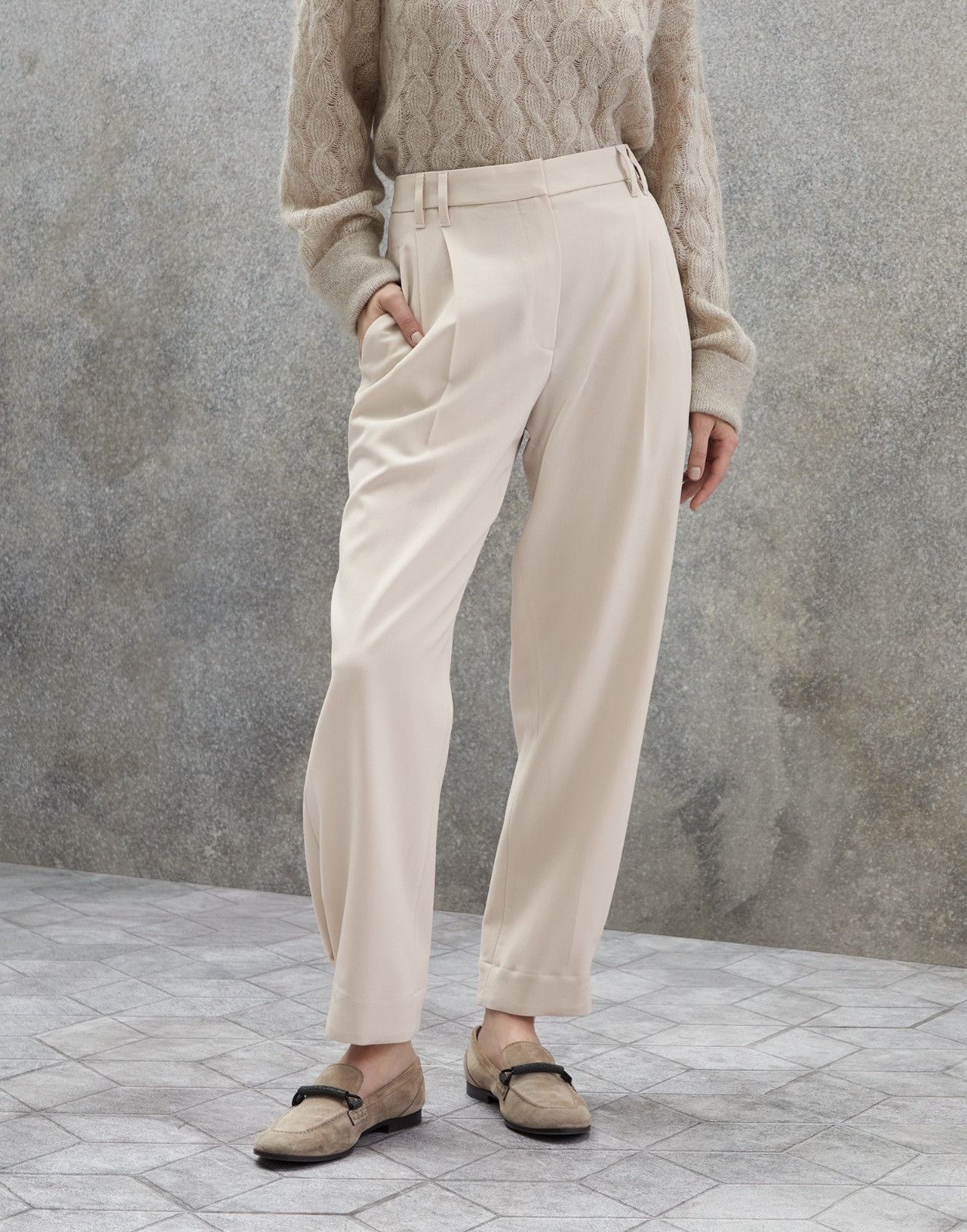 Brunello Cucinelli o1la1rc1a0225 High Waist Pant in Beige Size 27" / US 4 / IT 40 - 1 Thumbnail