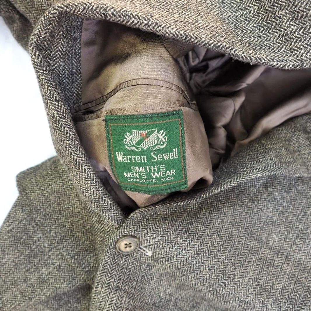Vintage Warren Sewell Blazer Gray M 100% Wool Herringbone jacket Men Size 40R - 3 Thumbnail