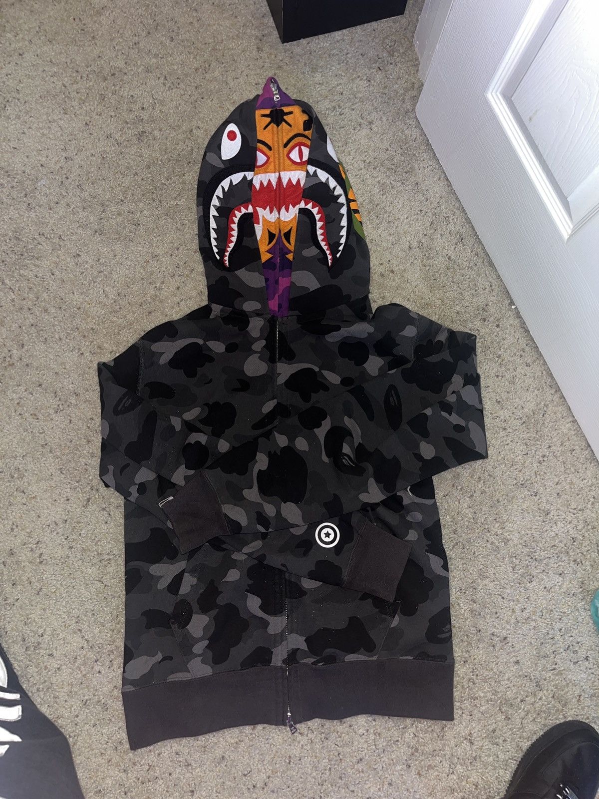Bape Color Camo Tiger Shark Wide Full Zip Double Hoodie