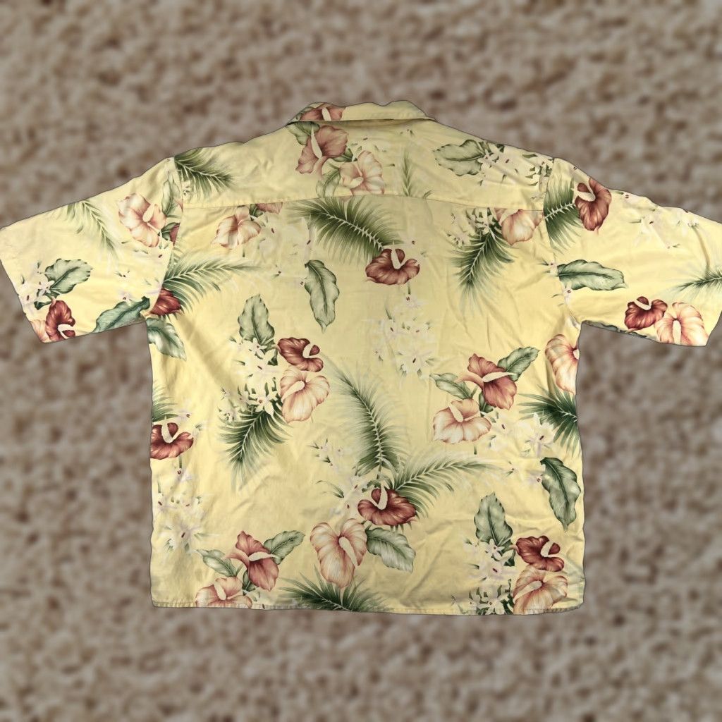 Vintage Pussers Mens Button-Up Shirt XL Yellow Floral Hibiscus Silk Blend Hawaiian Aloha Beach Vacation Resort Casual Size US XL / EU 56 / 4 - 1 Thumbnail
