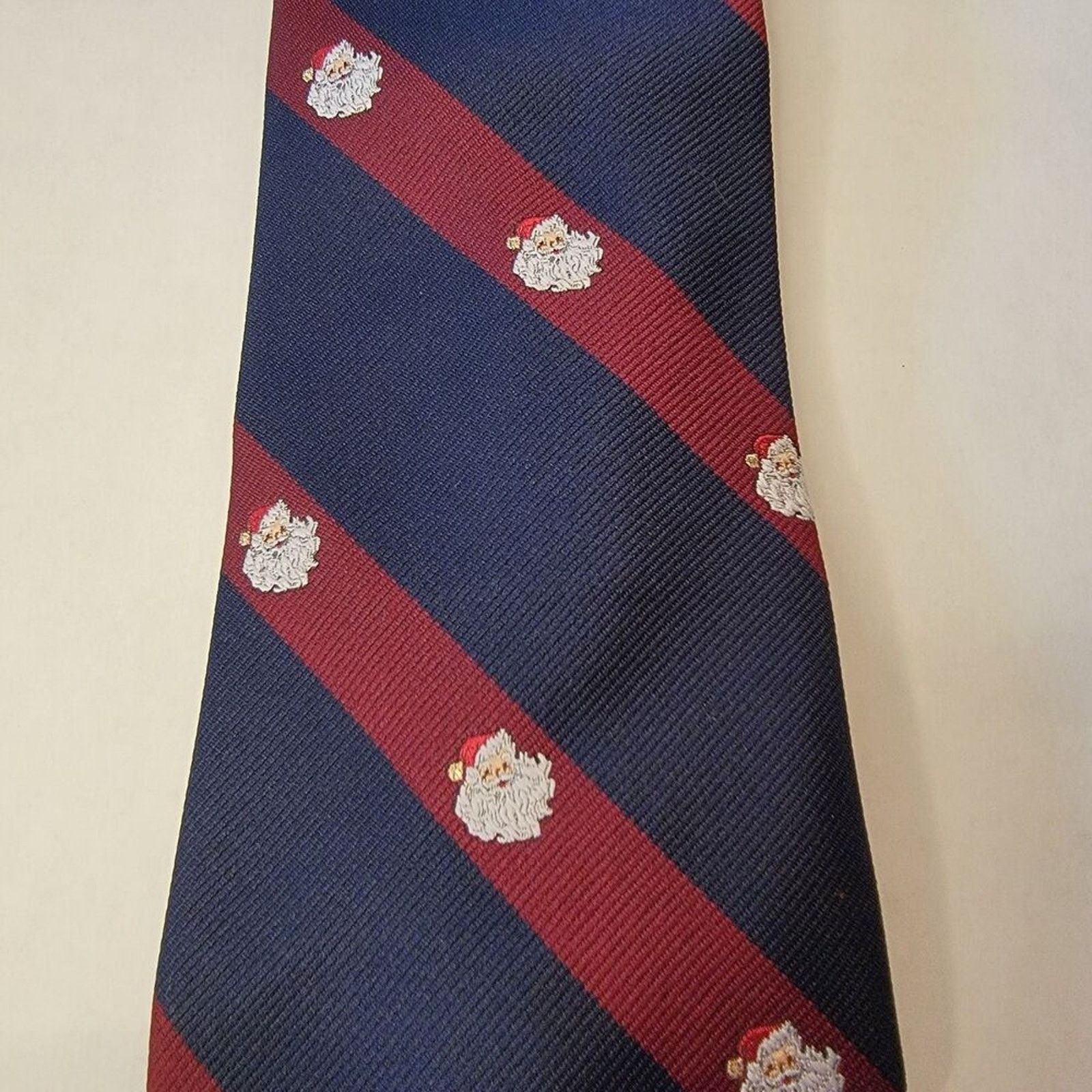 Other Novello Christmas Tie Navy Maroon Stripes Tiny Santa Heads Size ONE SIZE - 1 Thumbnail