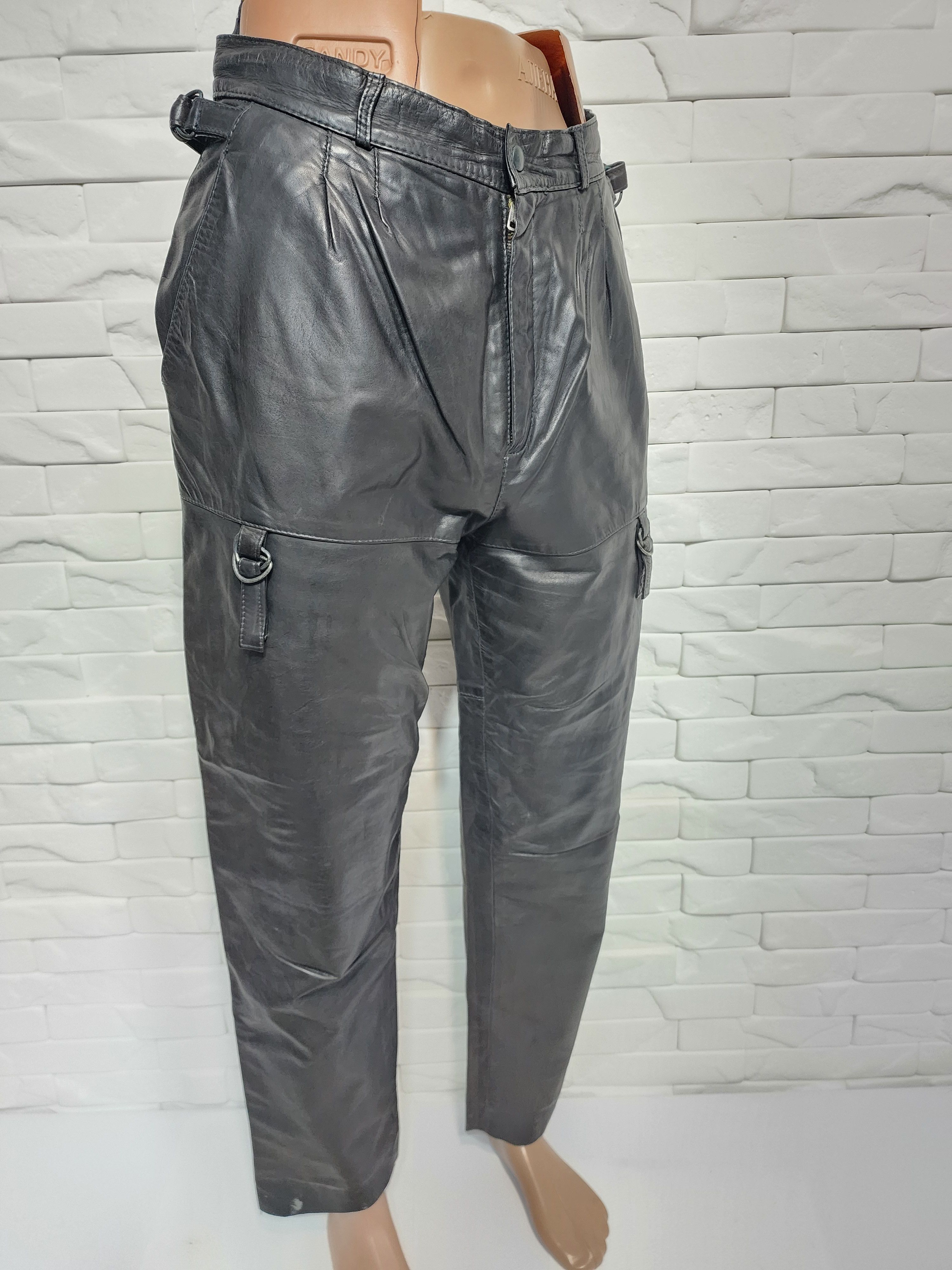 Genuine Leather Men's Black Leather Biker Pants: (29 in Waist) Size US 29 - 3 Thumbnail
