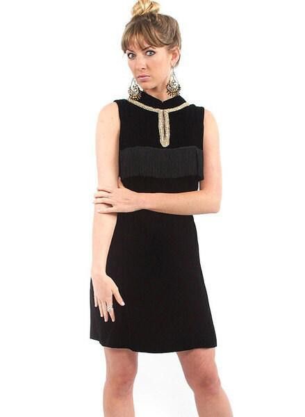 Designer 60s Audrey Hepburn Style Velvet Black Party Dress Vintage Size XL / US 12-14 / IT 48-50 - 2 Thumbnail