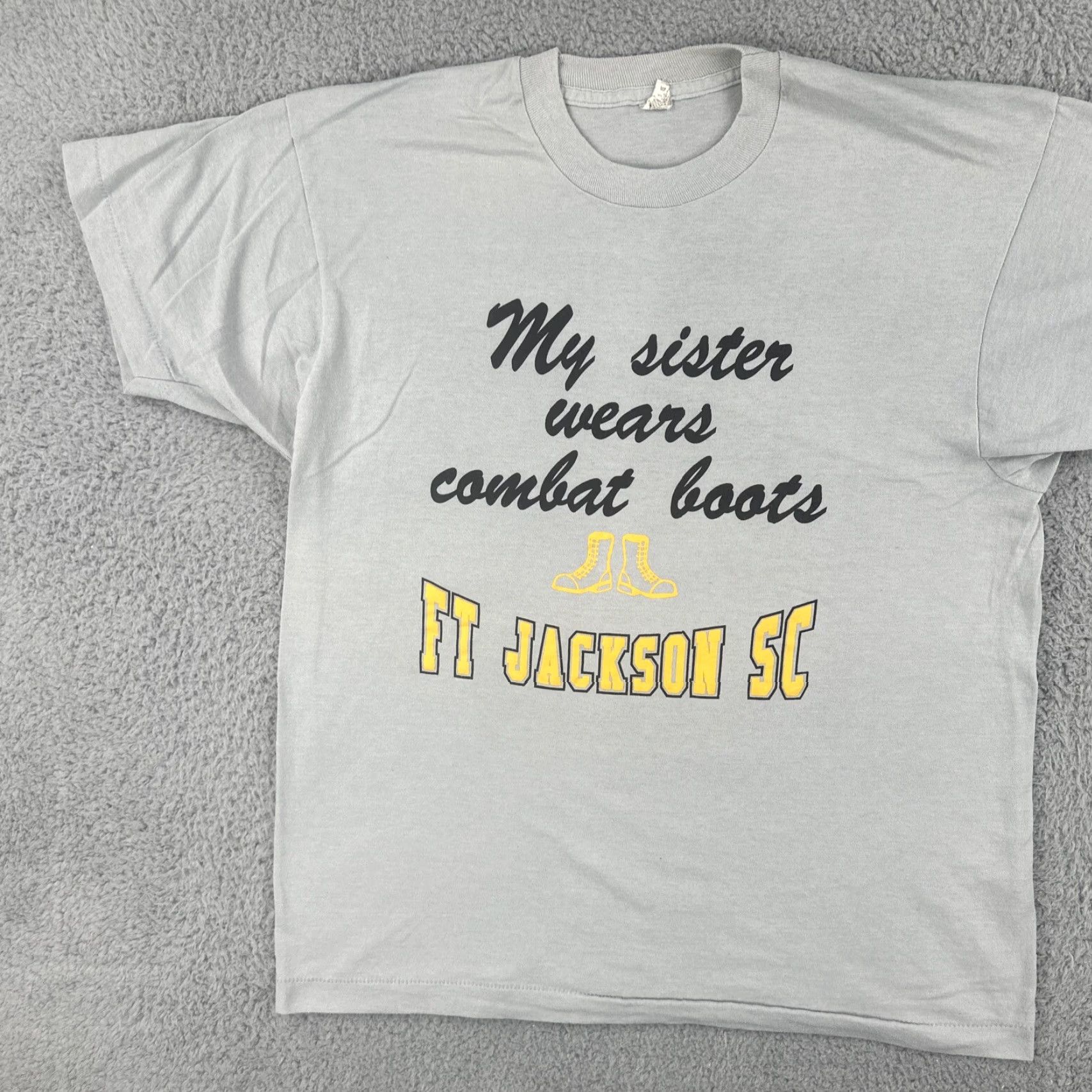 Vintage VINTAGE Screen Stars Gray XL T Shirt Men 1980s Single Stitch Cotton USA Fort Jackson Graphic Tee Sportswear/Beach Size US XL / EU 56 / 4 - 4 Thumbnail