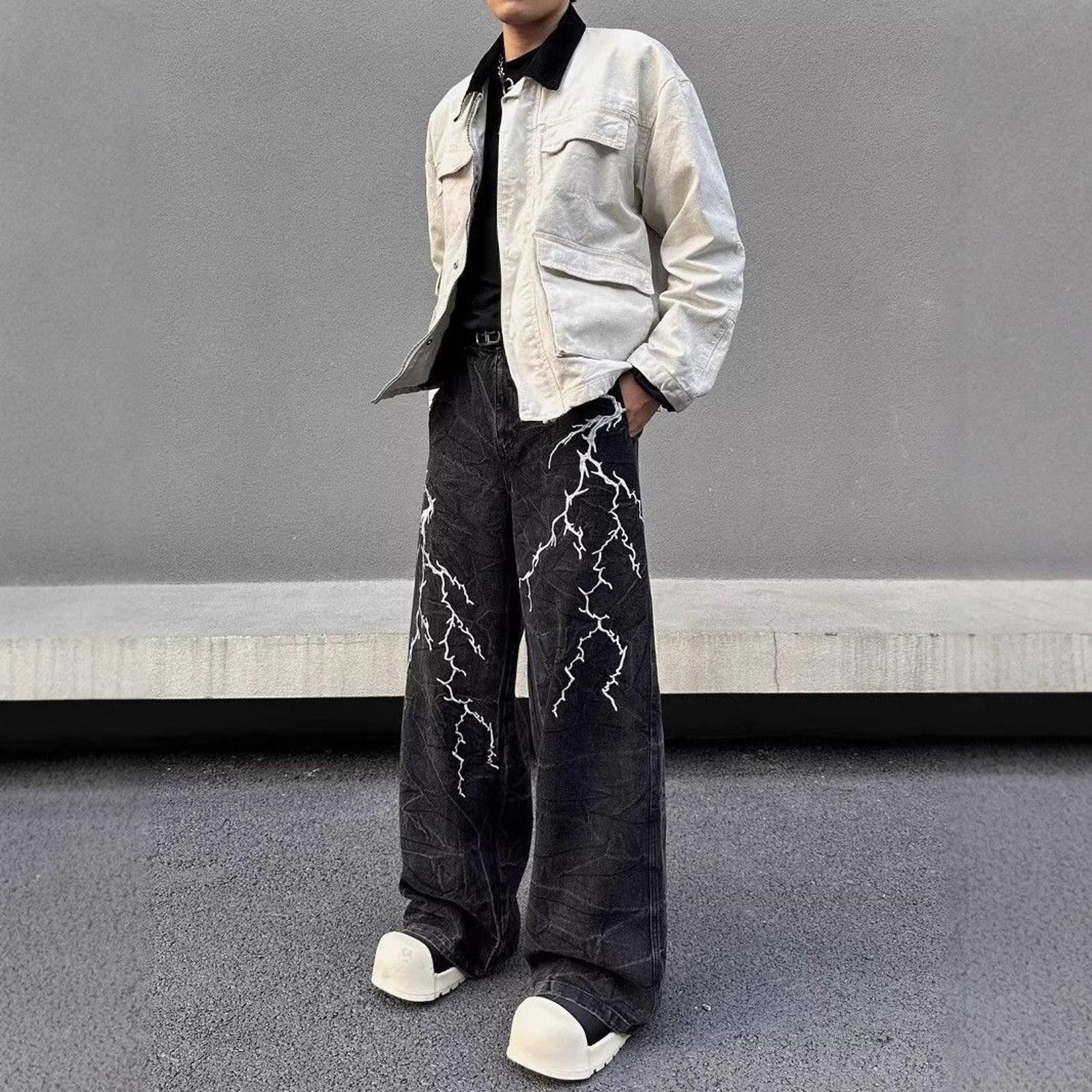 Other Lightning Print Wide Leg Jeans Size US 32 / EU 48 - 1 Thumbnail