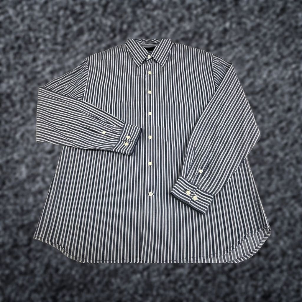 Perry Ellis Perry Ellis Mens Long Sleeve Button-Up Striped Shirt Silk Blend XL Blue/Grey Button-Up, Collared, Regular Fit, All Seasons, Designer, Casual/Formal Size US XL / EU 56 / 4 - 1 Thumbnail