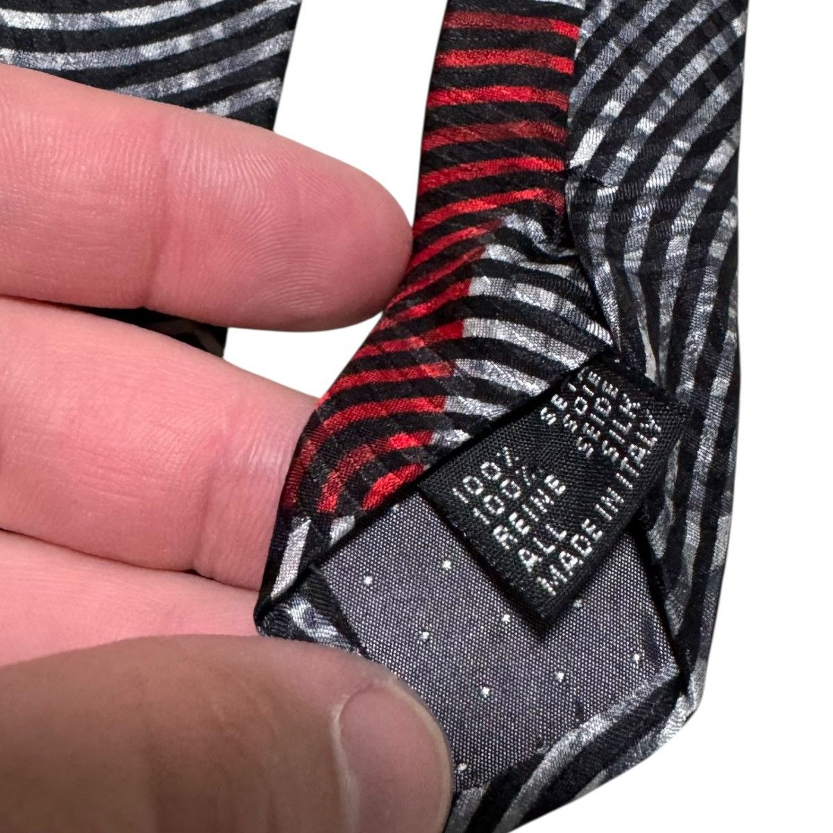 Claude Montana Claude Montana Silk Patterned Black White Red Tie 58x3.5 Size ONE SIZE - 3 Thumbnail