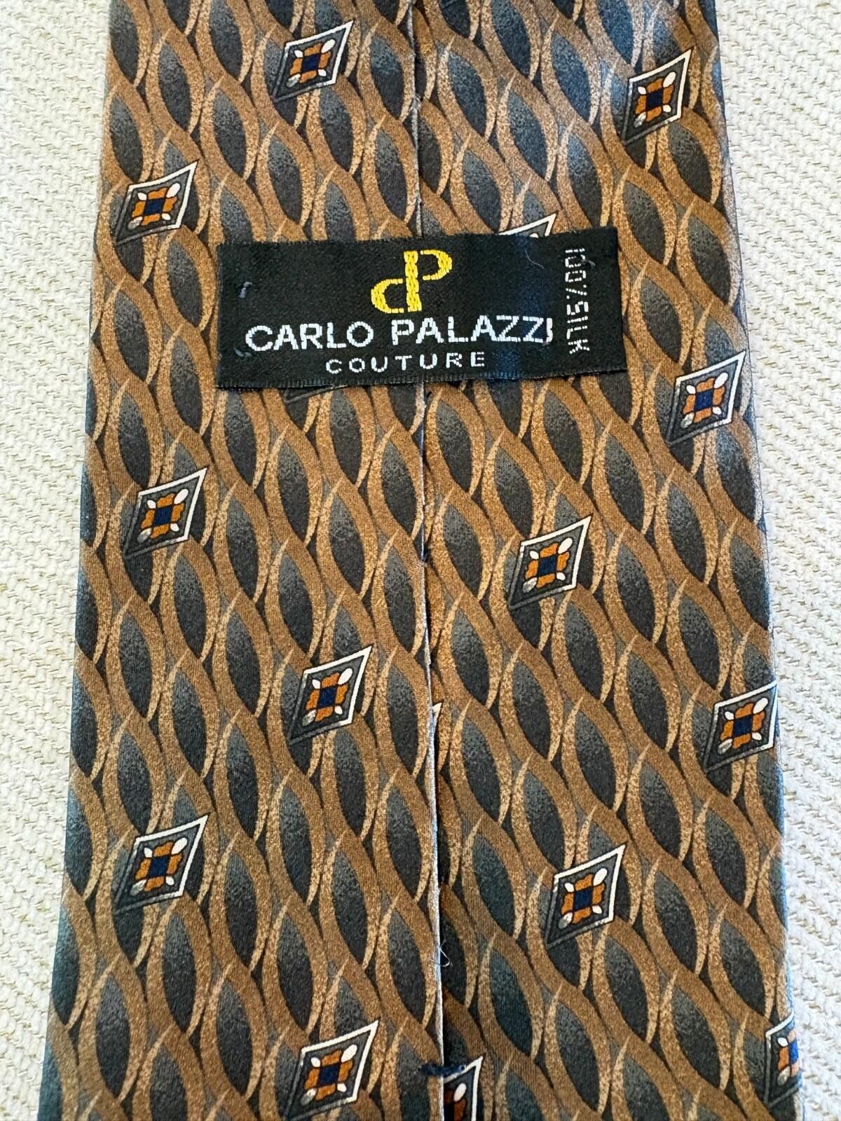 Carlo Palazzi Carlo Palazzi Couture Silk Tie Gold Charcoal Made in USA Vtg Size ONE SIZE - 5 Thumbnail