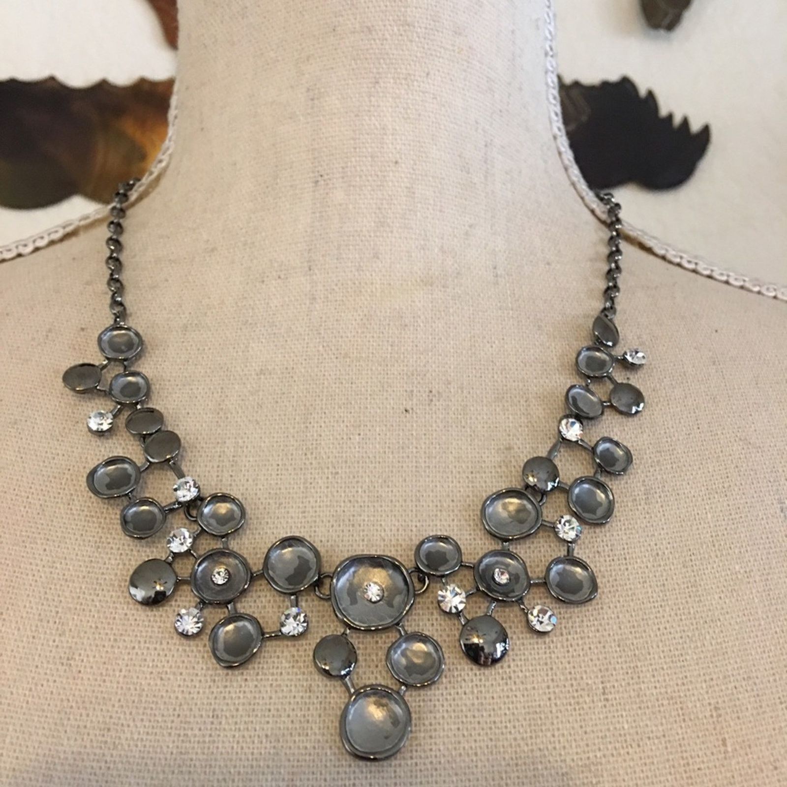 Jewelry Dark chrome chain link rhinestone accent necklace Size ONE SIZE - 1 Thumbnail
