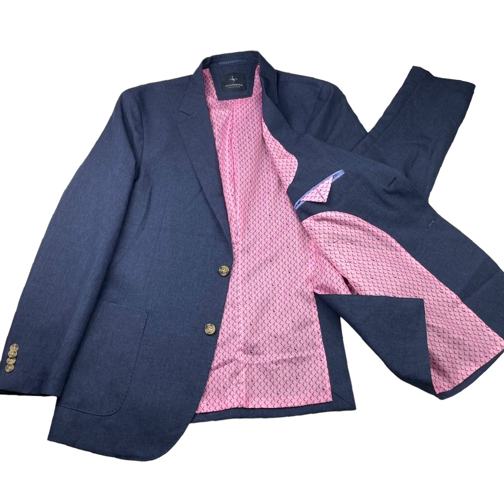 Tailorbyrd Tailorbyrd Men’s Blazer Navy Blue 44 Long 2-Button Chest 44 Polyester Notch Lapel Four-Button Sleeve Vintage? No. Size 44R - 3 Thumbnail