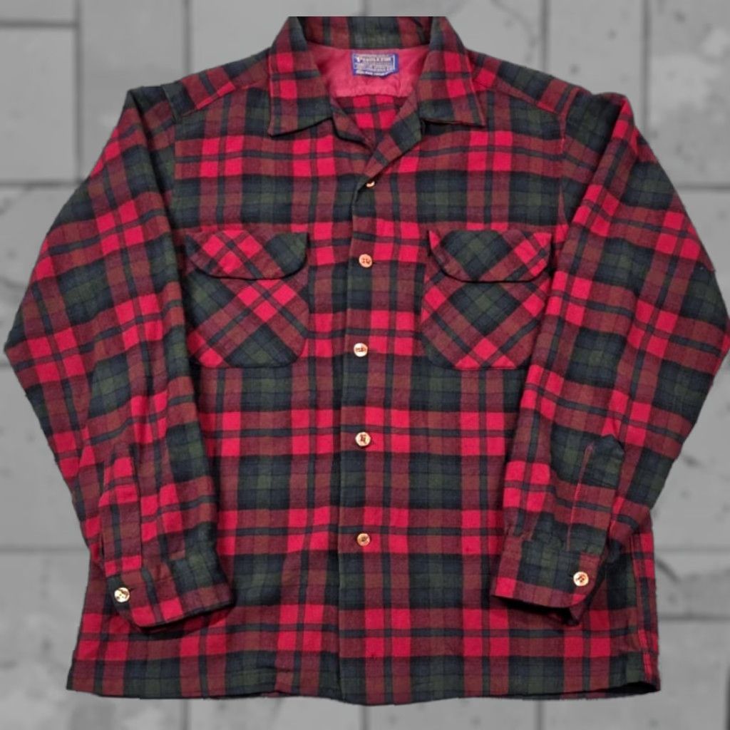 Pendleton VTG Pendleton Board Shirt Plaid Wool Flap Pockets Loop Collar Men's M Camp Shirt Size US M / EU 48-50 / 2 - 1 Thumbnail