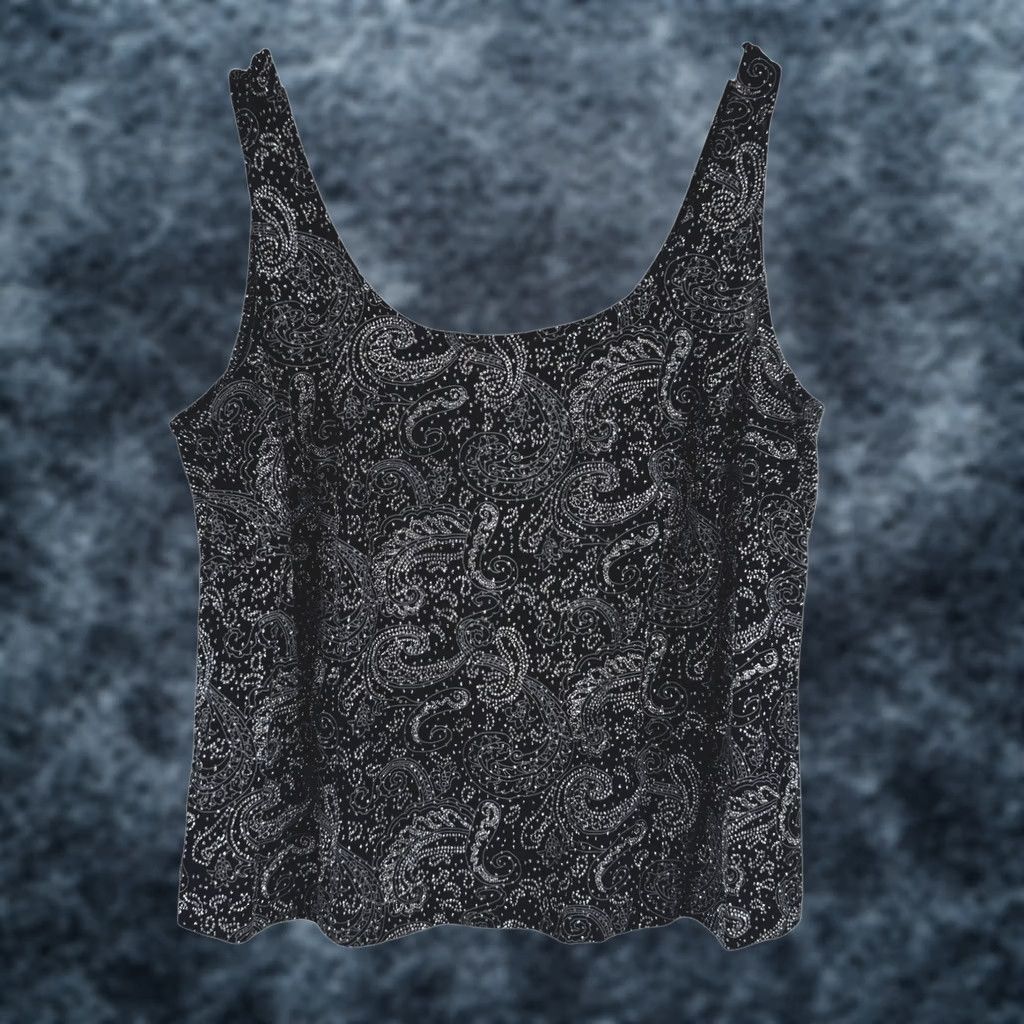 Alex Evenings VINTAGE Alex Evenings Black Silver Glitter Paisley Tank Top Scoop Neck XL 22 Size ONE SIZE - 1 Thumbnail