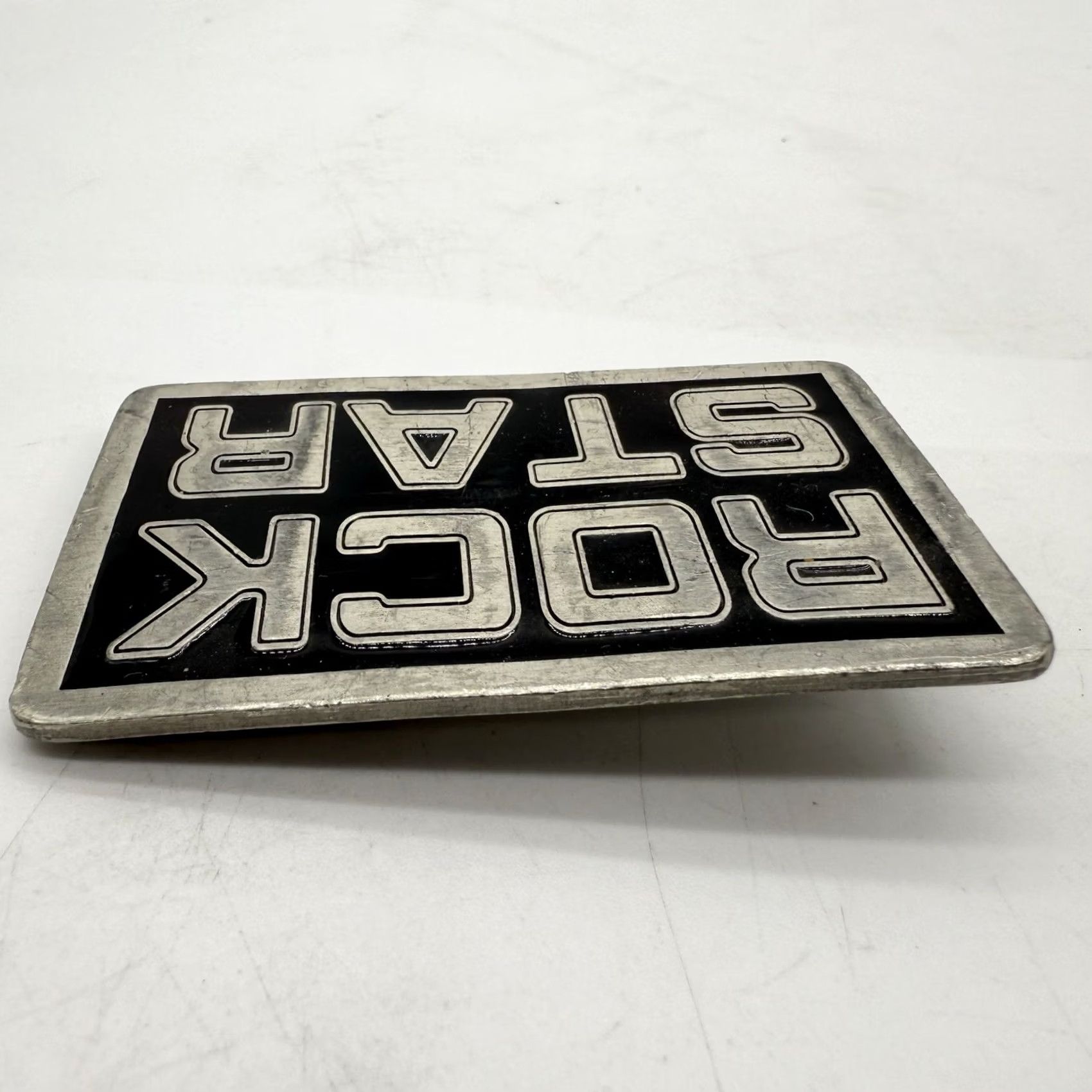 Vintage Great American Products Rock Star Belt Buckle Fine Pewter Silver Tone Black Spell Out Music 1990s-2000s Adult Unisex Size ONE SIZE - 6 Thumbnail