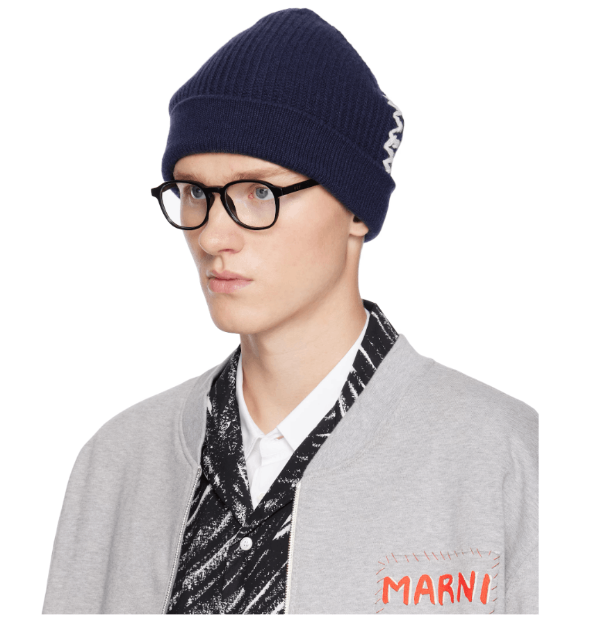 Marni BNWT AW24 MARNI EMBROIDERY CUFF BEANIE NAVY S Size ONE SIZE - 1 Thumbnail