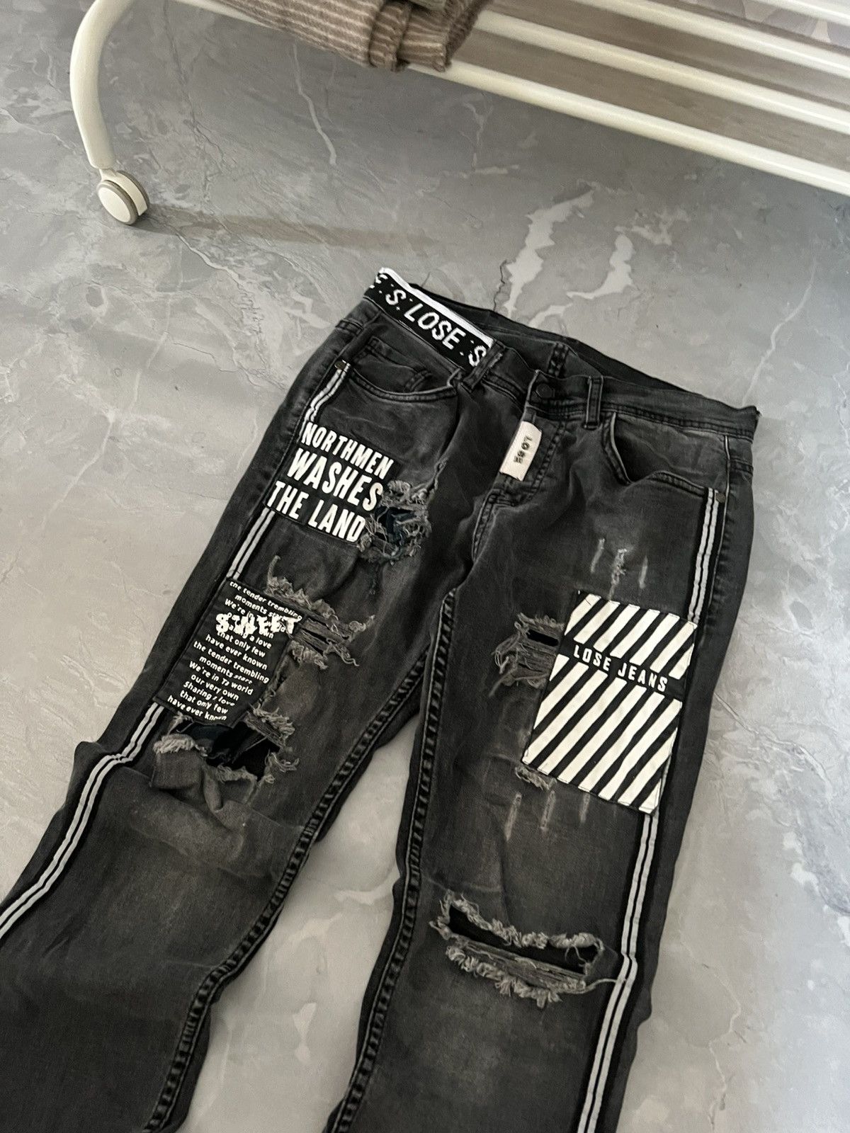 Vintage Exclusive Distressed Faded Designer / Vintage Slim Jeans 90 Size US 31 - 3 Thumbnail