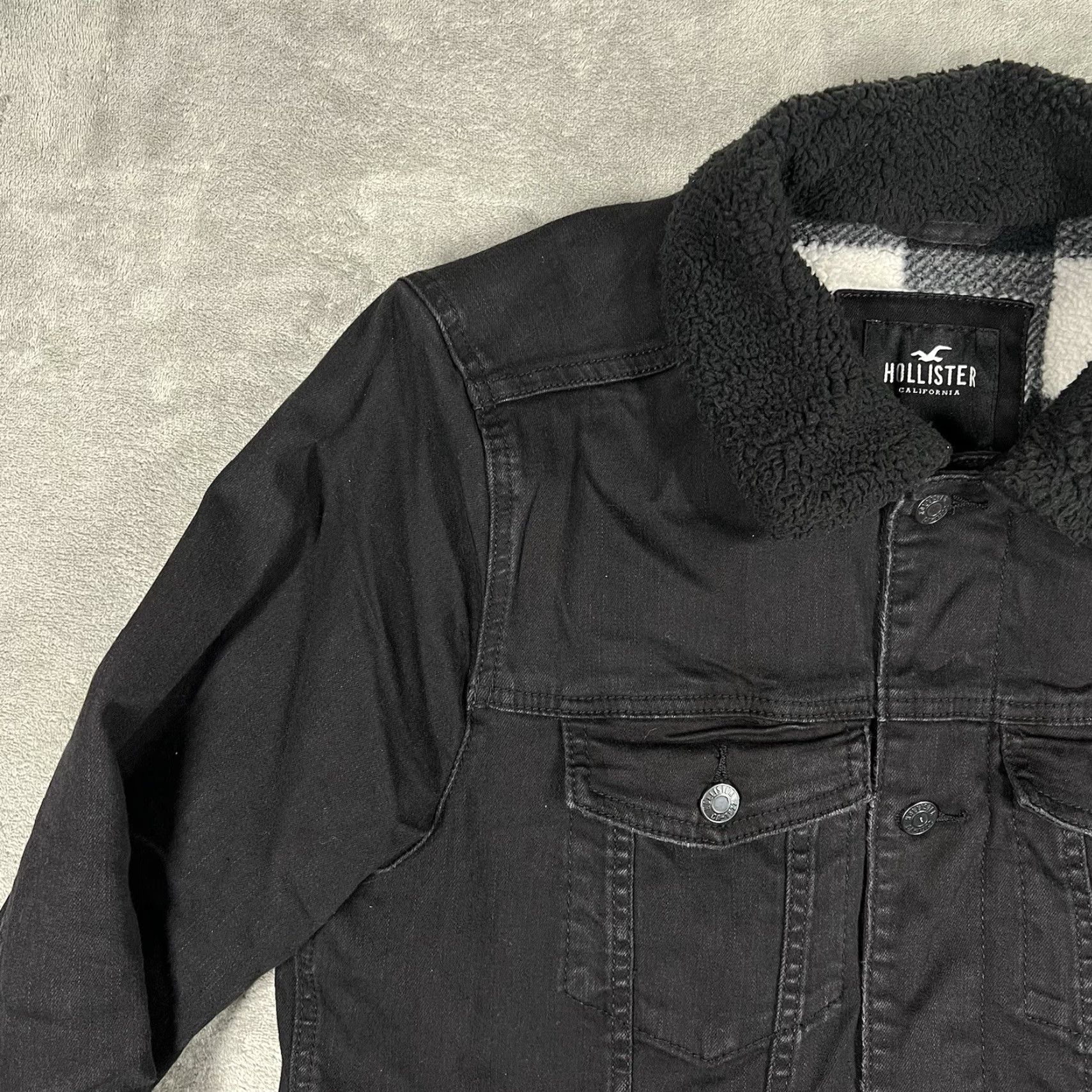 Hollister Epic Flex Jacket Denim Black Sherpa-Lined Men's M
