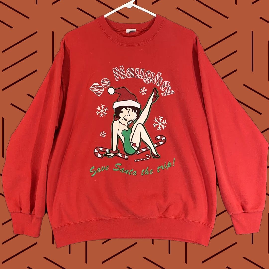 Vintage VINTAGE Betty Boop Sweater Pullover Mens M Red Christmas 90s Graphic Crew Neck Size US M / EU 48-50 / 2 - 1 Thumbnail