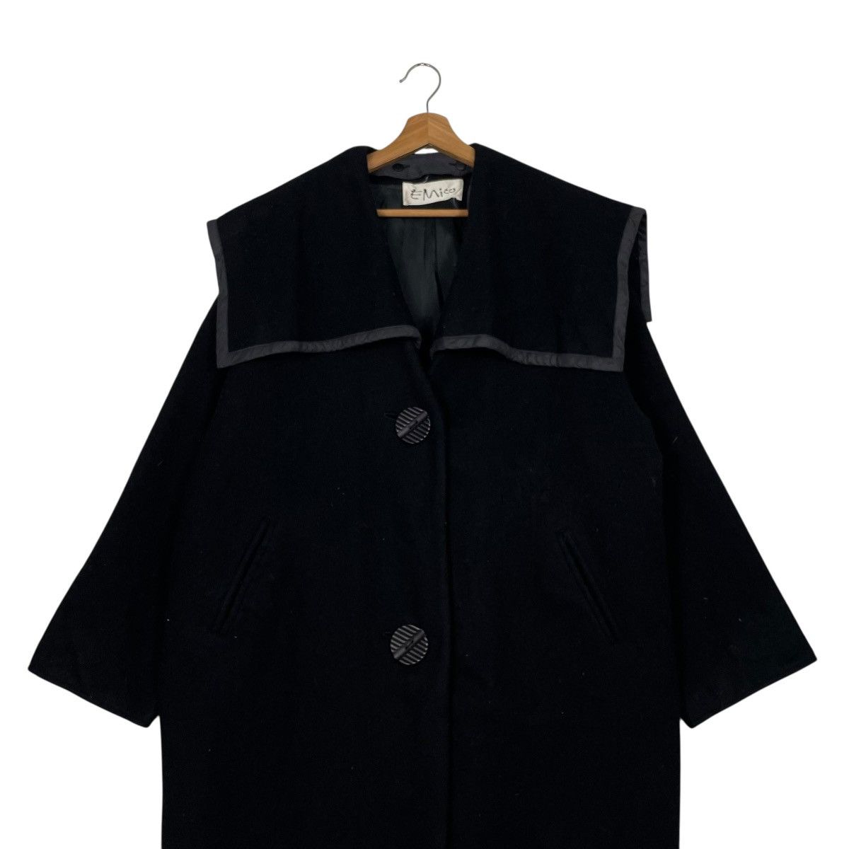 Japanese Brand Nice Design Emico Black Wool Overcoat Size M / US 6-8 / IT 42-44 - 3 Thumbnail