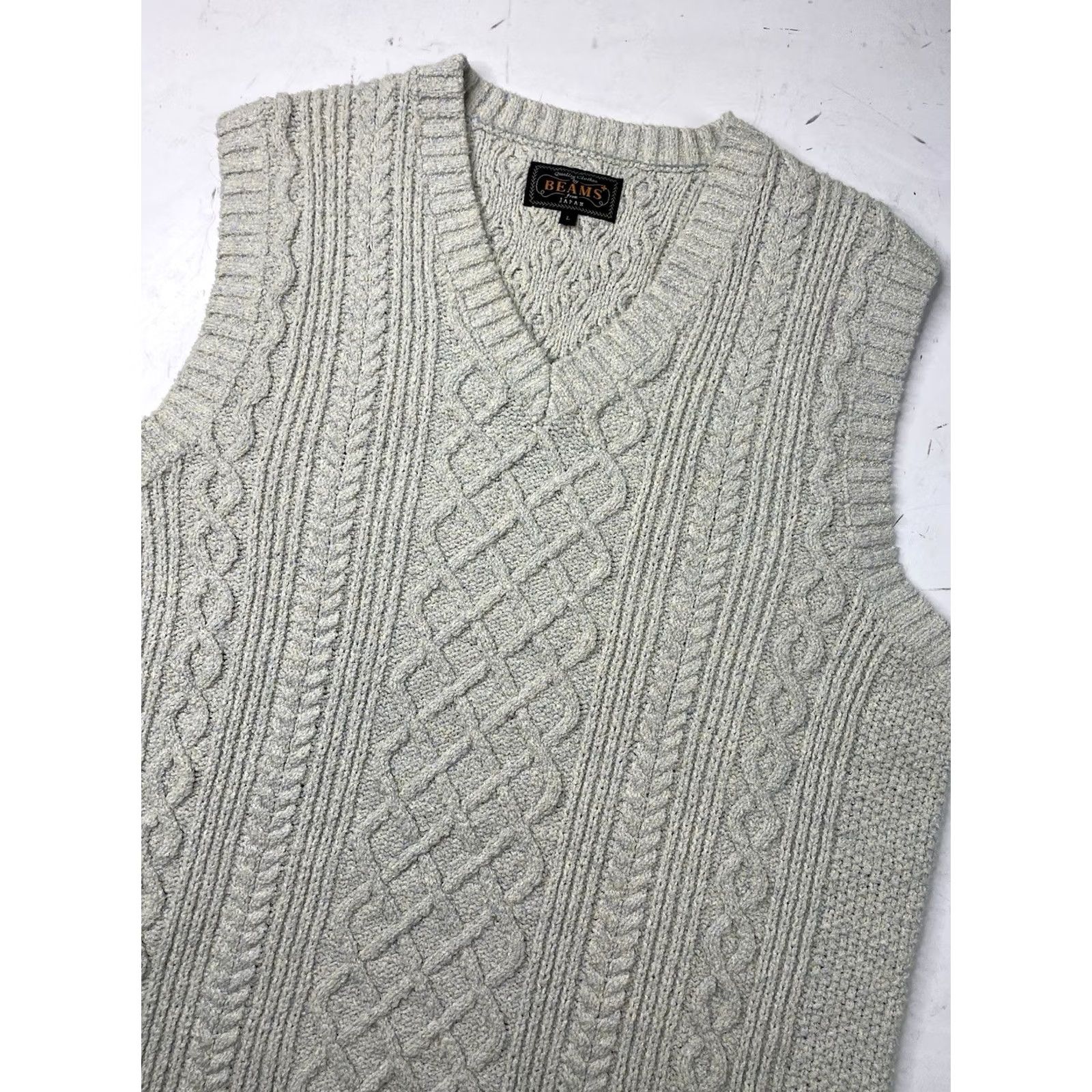 Beams Plus Beams Plus Mens Sweater Vest Cable-Knit V-Neck Multicolor Large Cotton Linen Blend Size US L / EU 52-54 / 3 - 2 Thumbnail