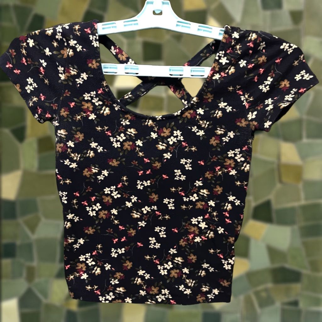 Aeropostale Prince & Fox Shirt Womens Extra Small Top Floral Print Criss Cross Back Size XS / US 0-2 / IT 36-38 - 1 Thumbnail