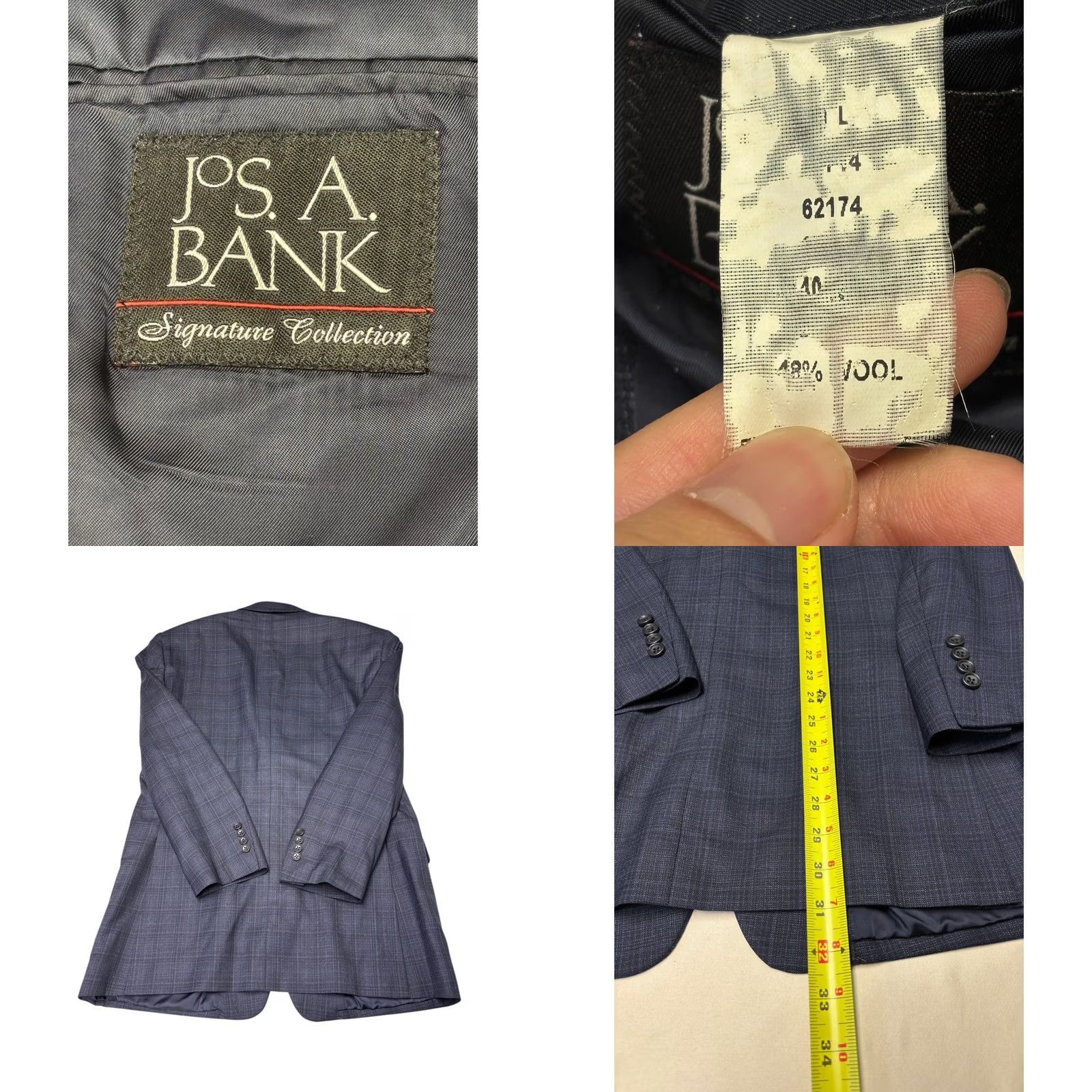Vintage VINTAGE? No. Jos A Bank Signature Collection Mens Plaid Wool Blend Sport Coat 40L Blazer Navy Size 40R - 8 Thumbnail