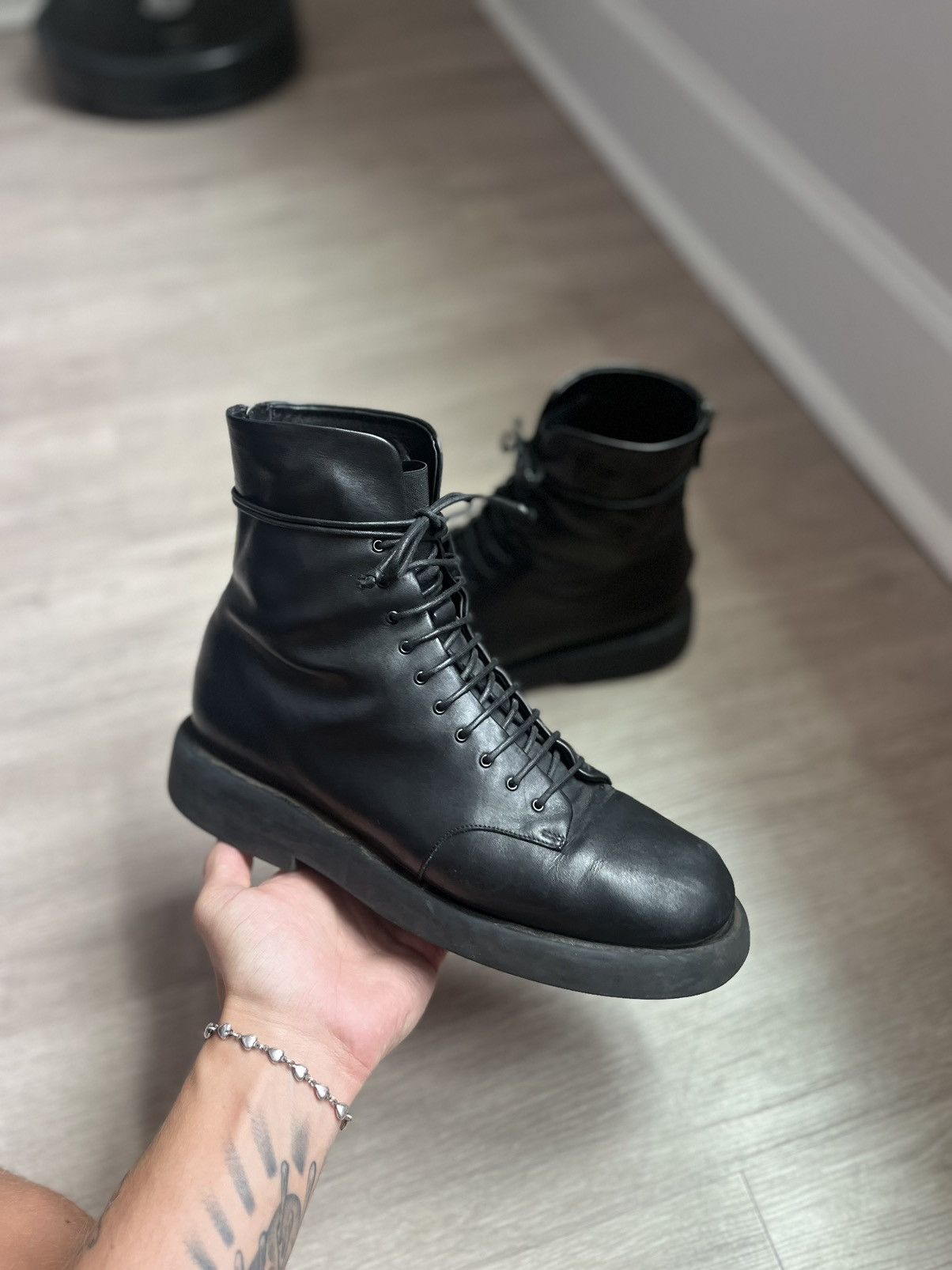 Marsell Boots Men\'s 39 Black Leather Gomme Lace Up Chukka Ankle Boots Shoes Men main image 2